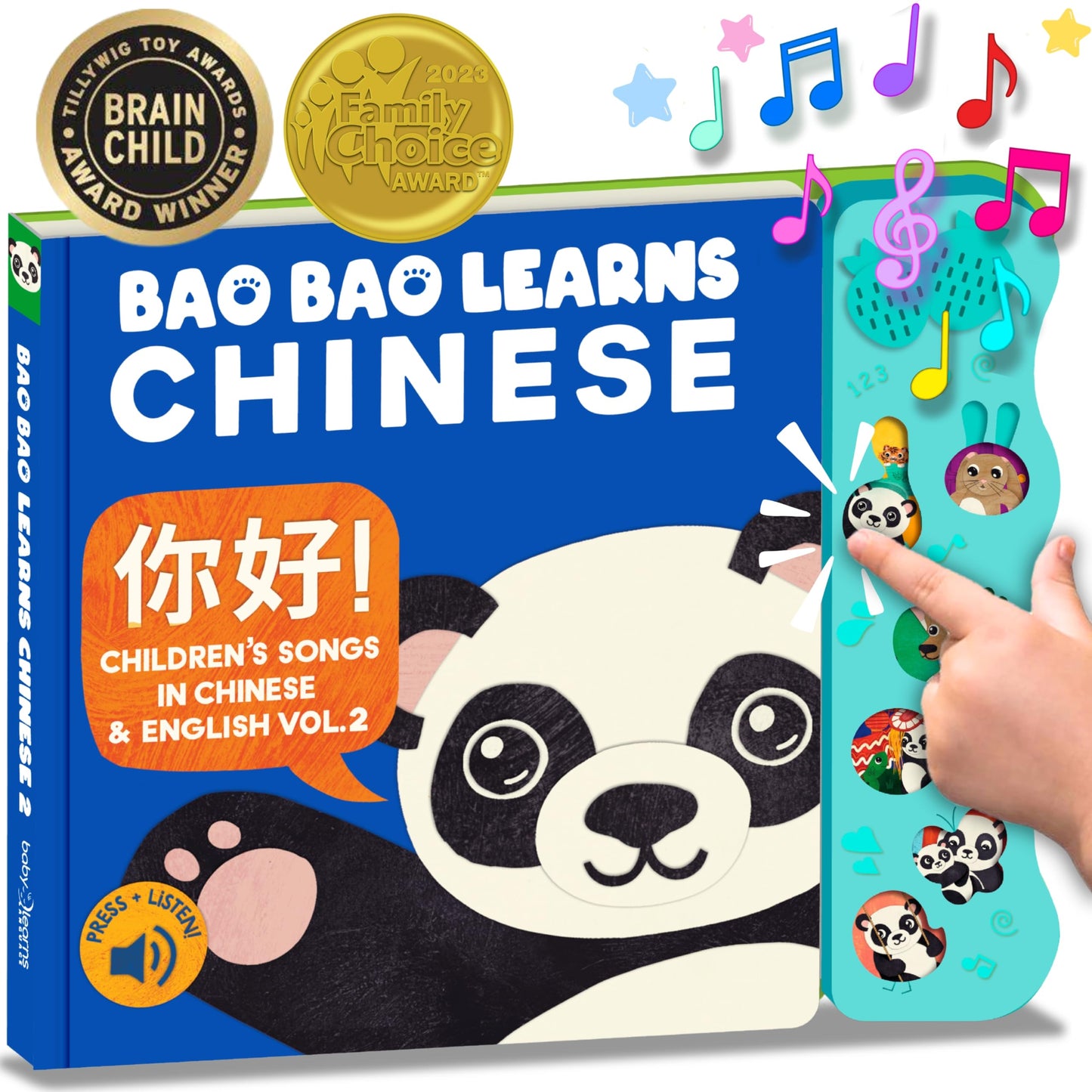 Bao Bao Learns Chinese Vol. 2 | Musical Chinese Book & Bilingual Toy Gift for Babies & Toddlers; Learn Chinese Nursery Rhymes for Kids; Mandarin Chinese Board Book for Learning Chinese