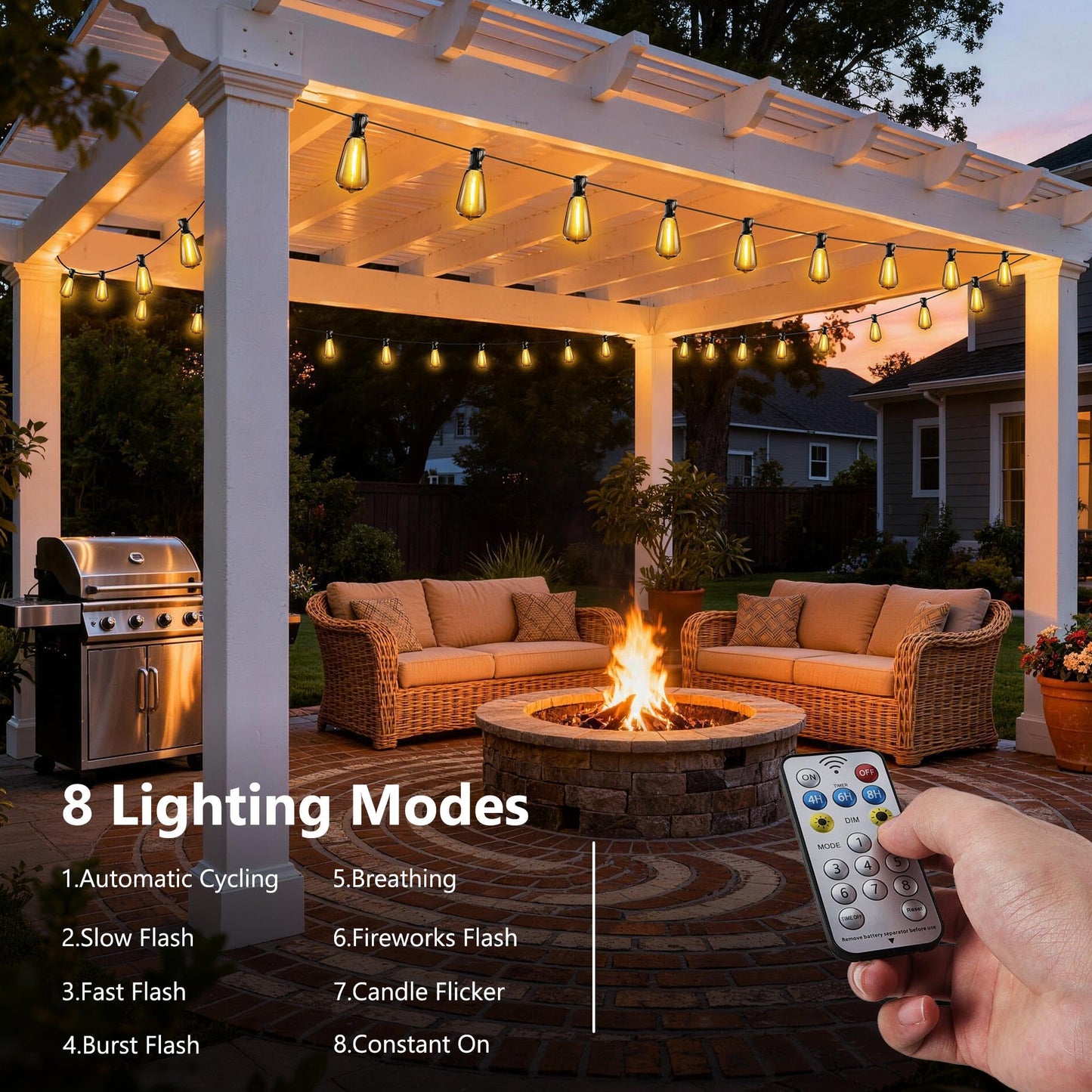 Lomotech Solar String Lights Outdoor Waterproof, 50FT 17+2 LED Shatterproof ST38 Bulbs, Solar String Lights with Remote & Timer, USB & Solar Powered Patio Lights for Outside Backyard Garden Porch