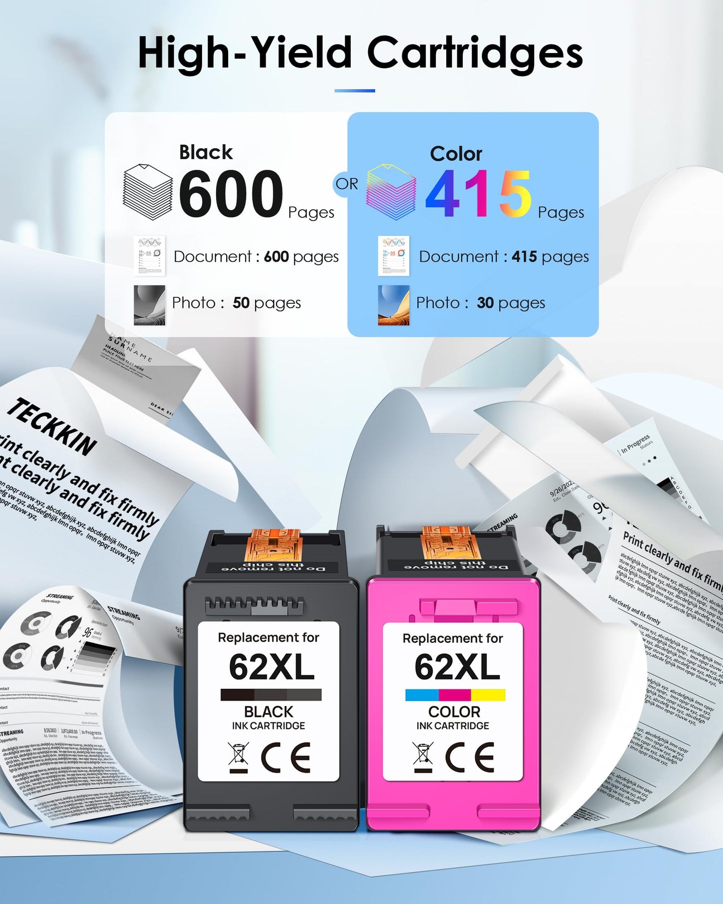 Remanufactured Ink Cartridge Replacement for Ink 62 62 Ink 62XL Ink Works with Envy 5540 5549 5640 5660 7640 7645 OfficeJet Mobile 250 200 OfficeJet 5740 5741 8040 Printer (2 Pack)