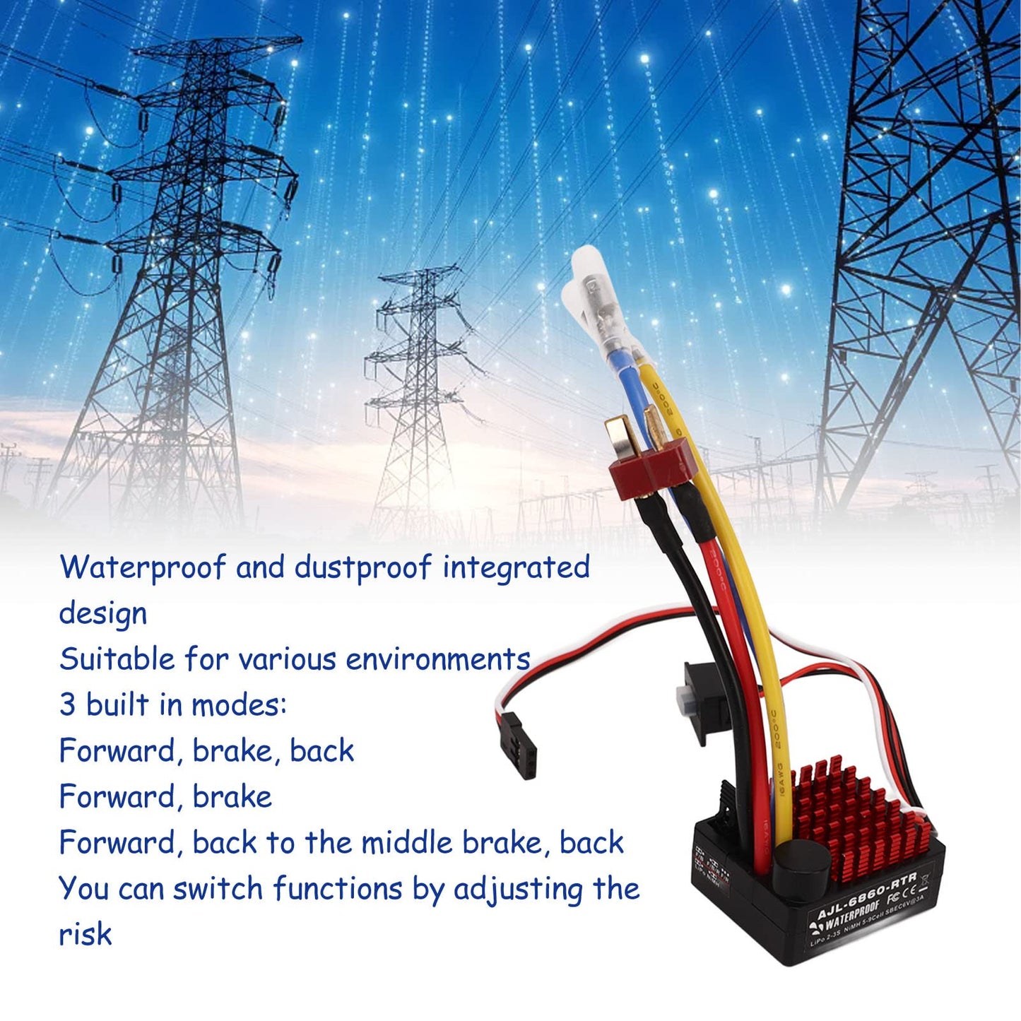 Brushed ESC, Waterproof Dustproof Brushed ESC Electric Speed Controller, ESC Brushed Motor 6V 3A BEC with 3 Modes for 1/10 RC Car, Truck Models, Boat Models, Tanks
