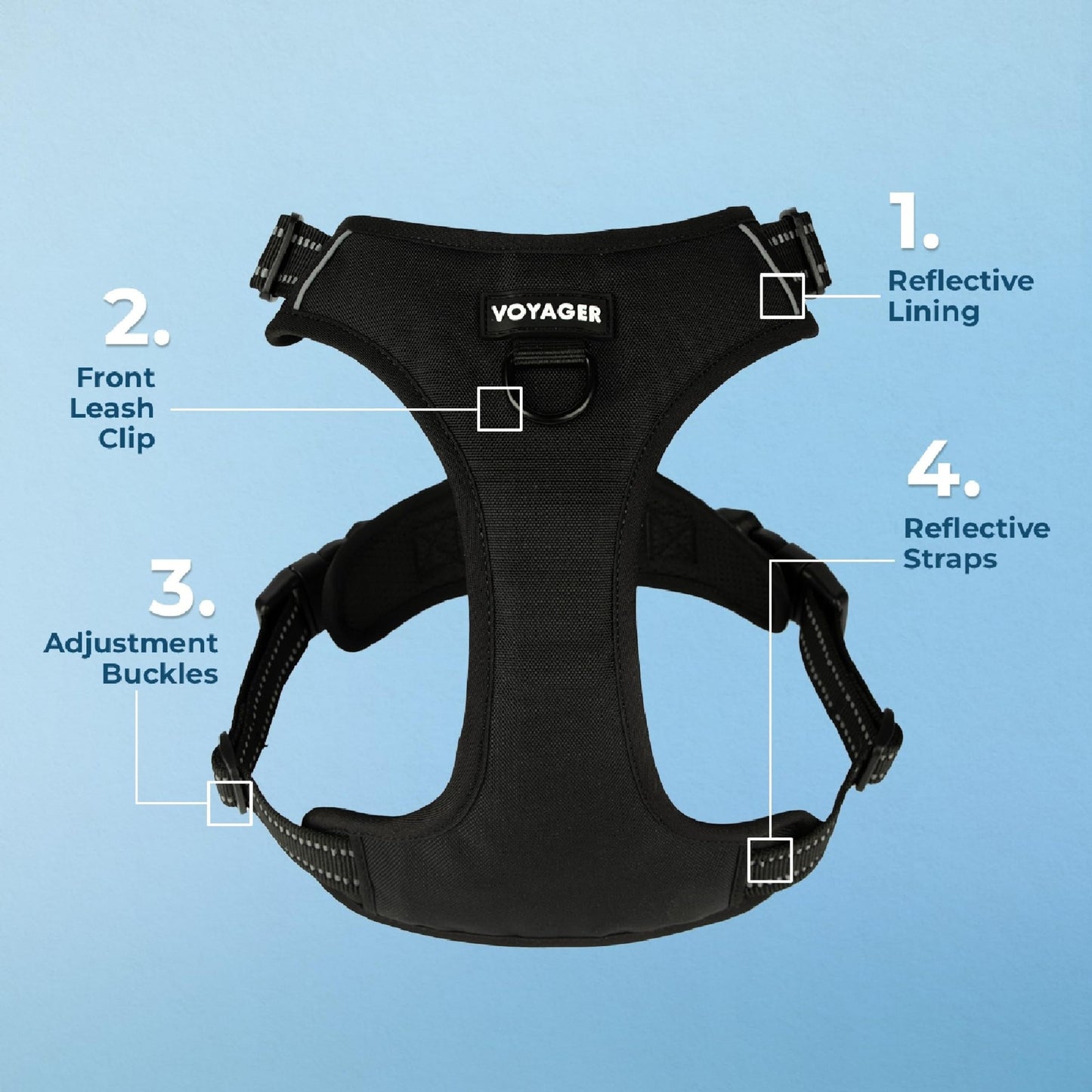 Best Pet Supplies Voyager Dog Harness Dual Leash Attachment No-Pull Control Adjustable Soft but Strong Pet Harness for Medium and Large Dogs with 3M Reflective Technology - Black, M (Chest: 20 - 25"), 211-BK-M