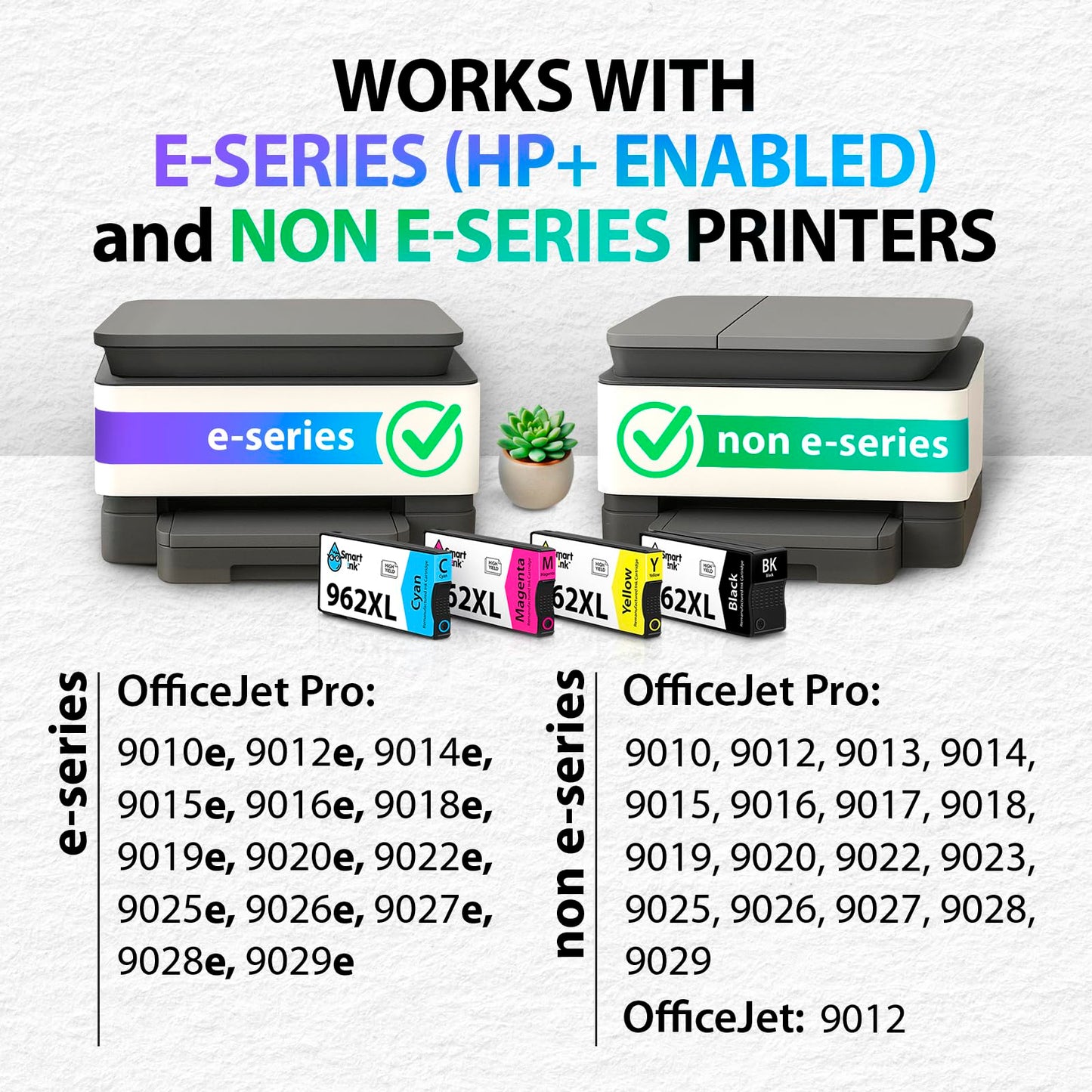 Smart Ink Remanufactured Ink Cartridges Replacement for HP 962 XL 962XL 4 Combo Pack (Black, Cyan, Magenta, Yellow) to use with OfficeJet Pro 9010e 9012e 9015e 9022e 9025e 9028e 9010 9015 9020 9025