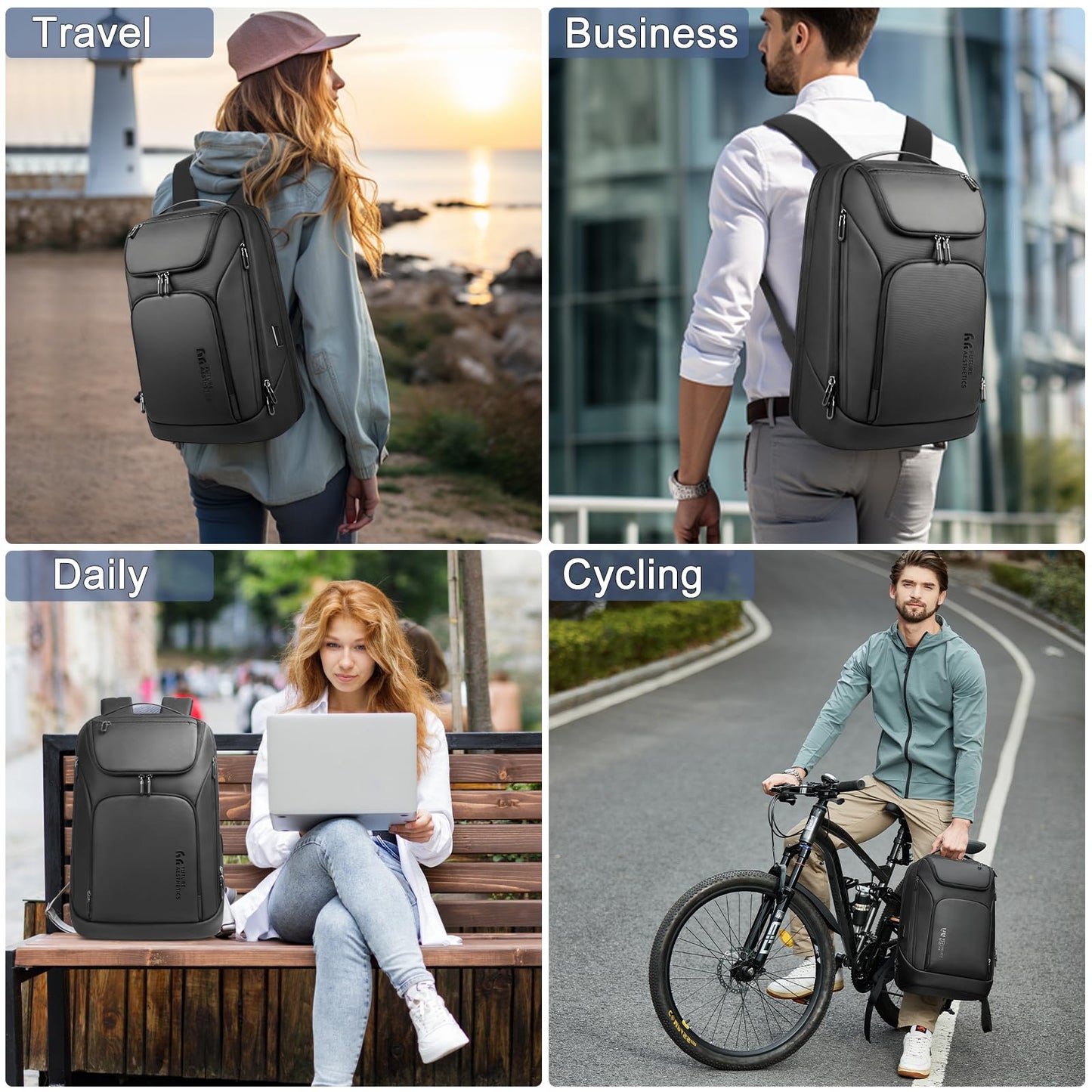 17.3 Inch Business Laptop Backpack for Men, Water-Resistant Anti-Theft Backpack with USB Charging Port, Large Durable Compact 30L Smart Computer Bag for Travel College Work-Black