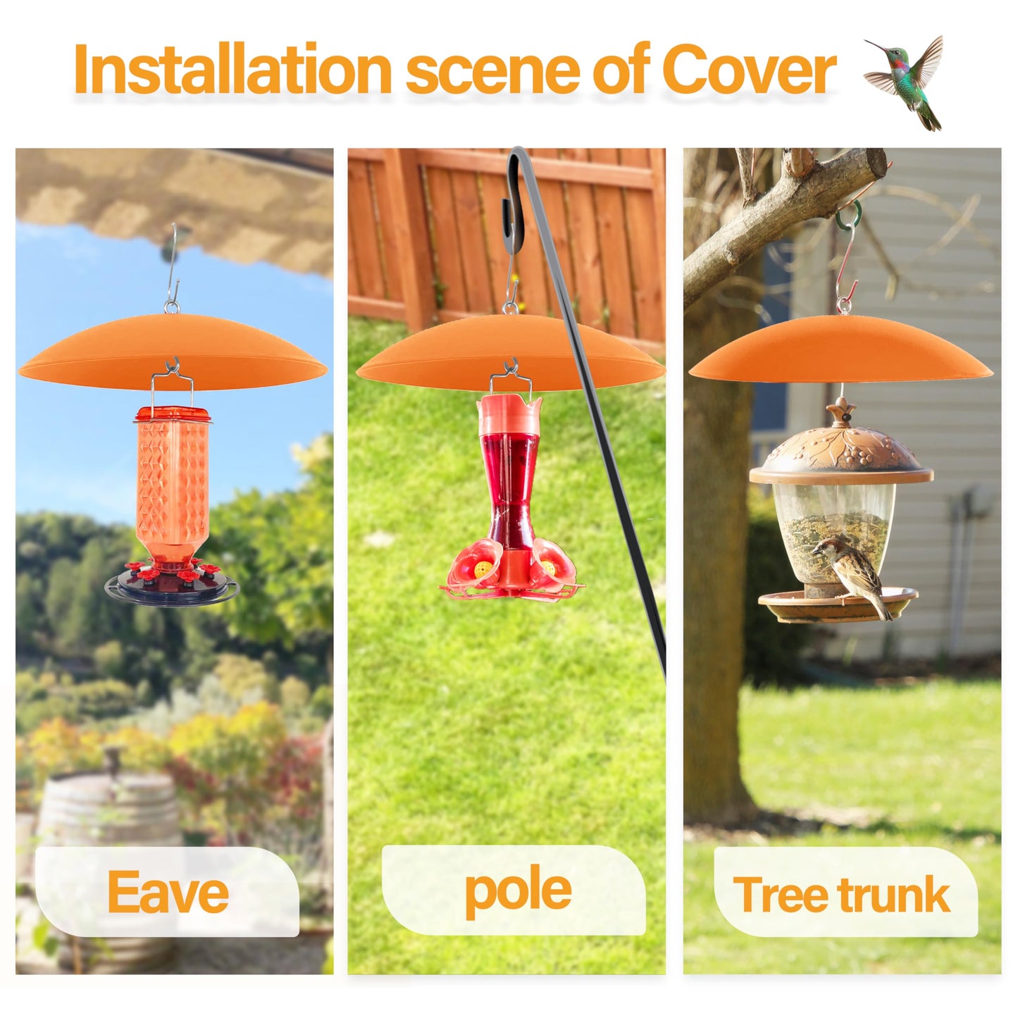 andergi 13" Hummingbird Feeder Shade Cover,Bird Feeders Dome Rain Cover,Squirrel Baffle for Shepherd's Hook Outdoors (Orange), 4 Pack
