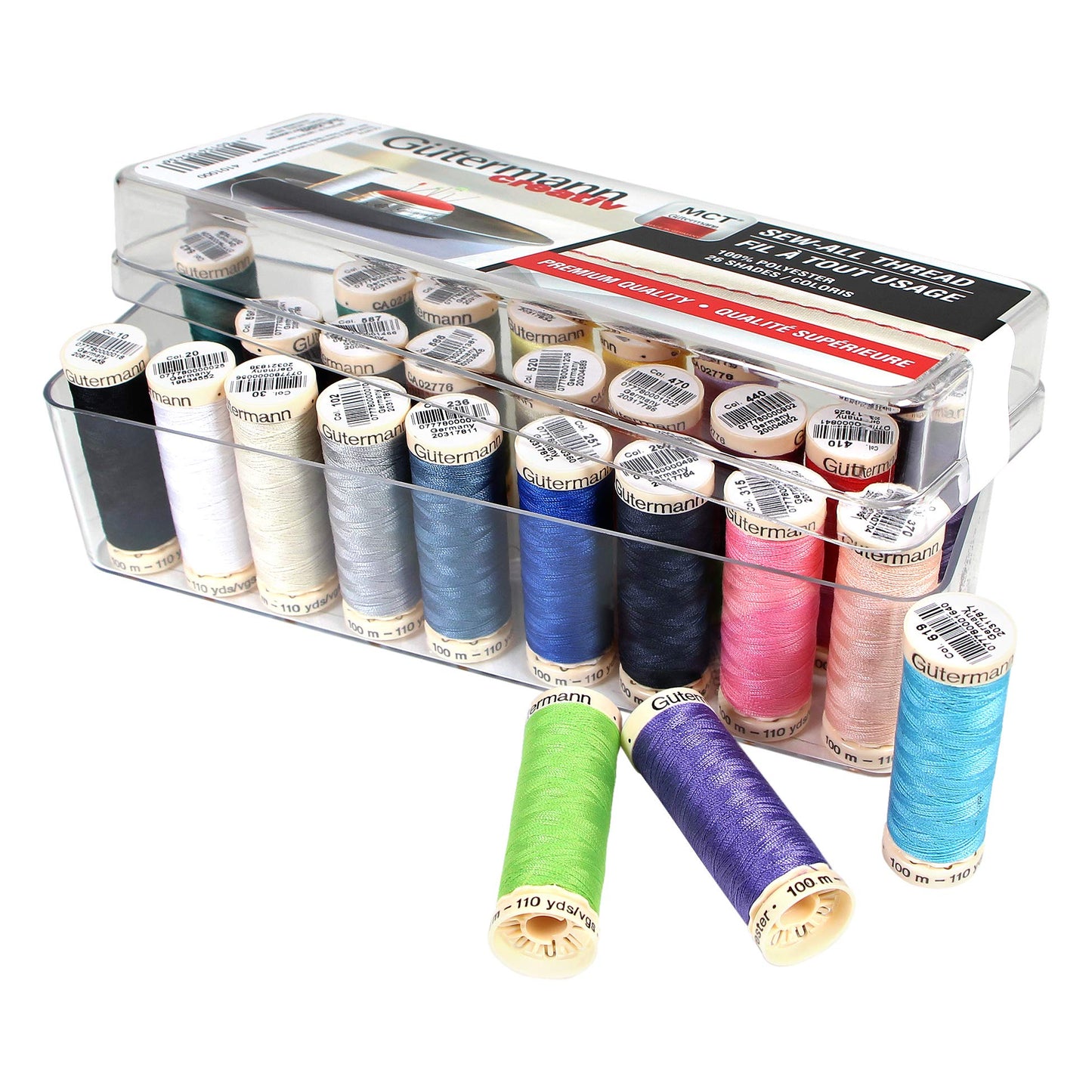 GÜTERMANN 26 pc MCT Sew-All 100m - Thread Set in Acrylic Box - Assorted Colours
