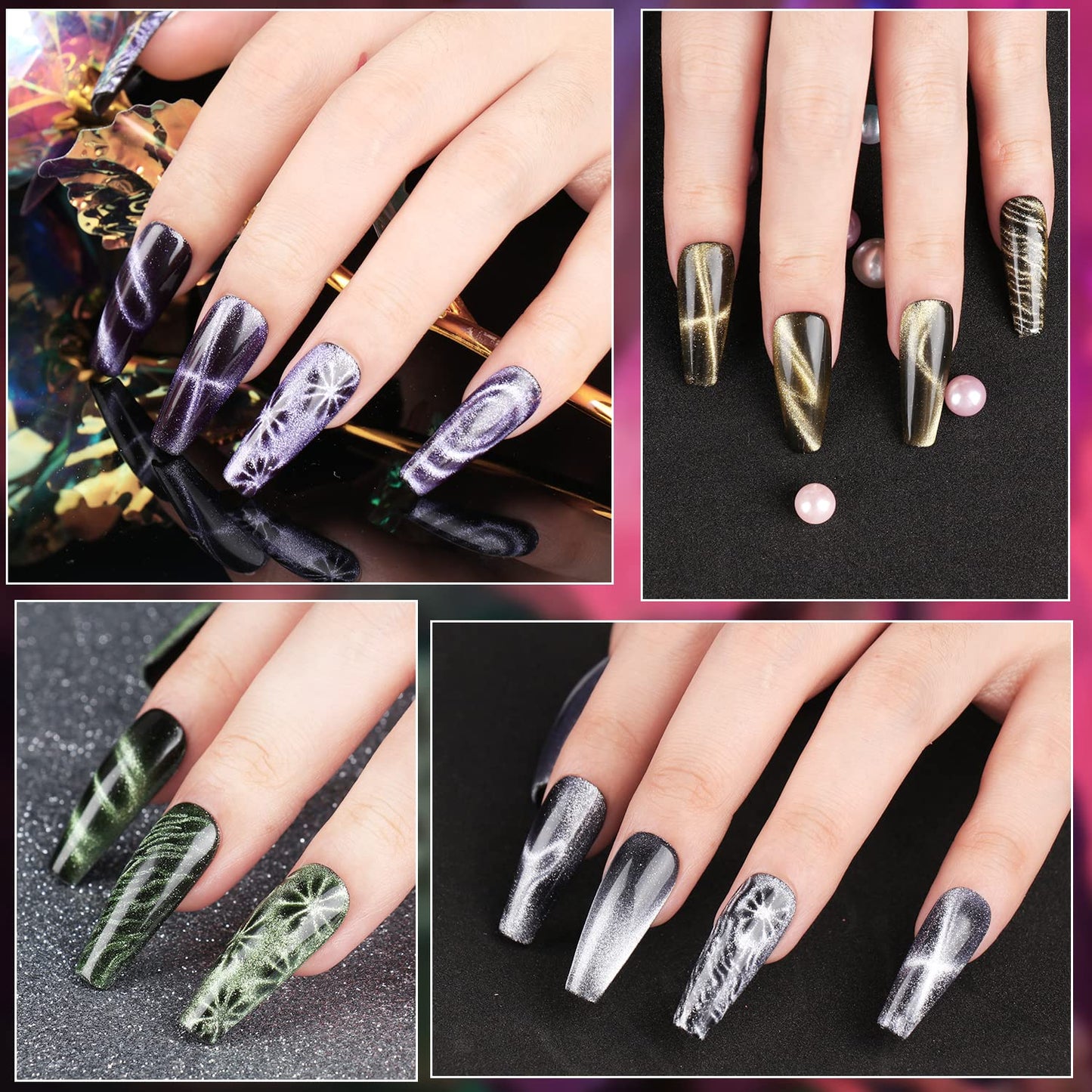 Clara Colors Cat Eye Gel Nail Polish Set of 12 Colors Magnetic Nail Polish Set Holographic Glitter 9D Galaxy Series Cat Eye Gel Polish Set with 2 Magnet Stick for Home DIY Soak Off UV LED Manicure Nail Salon