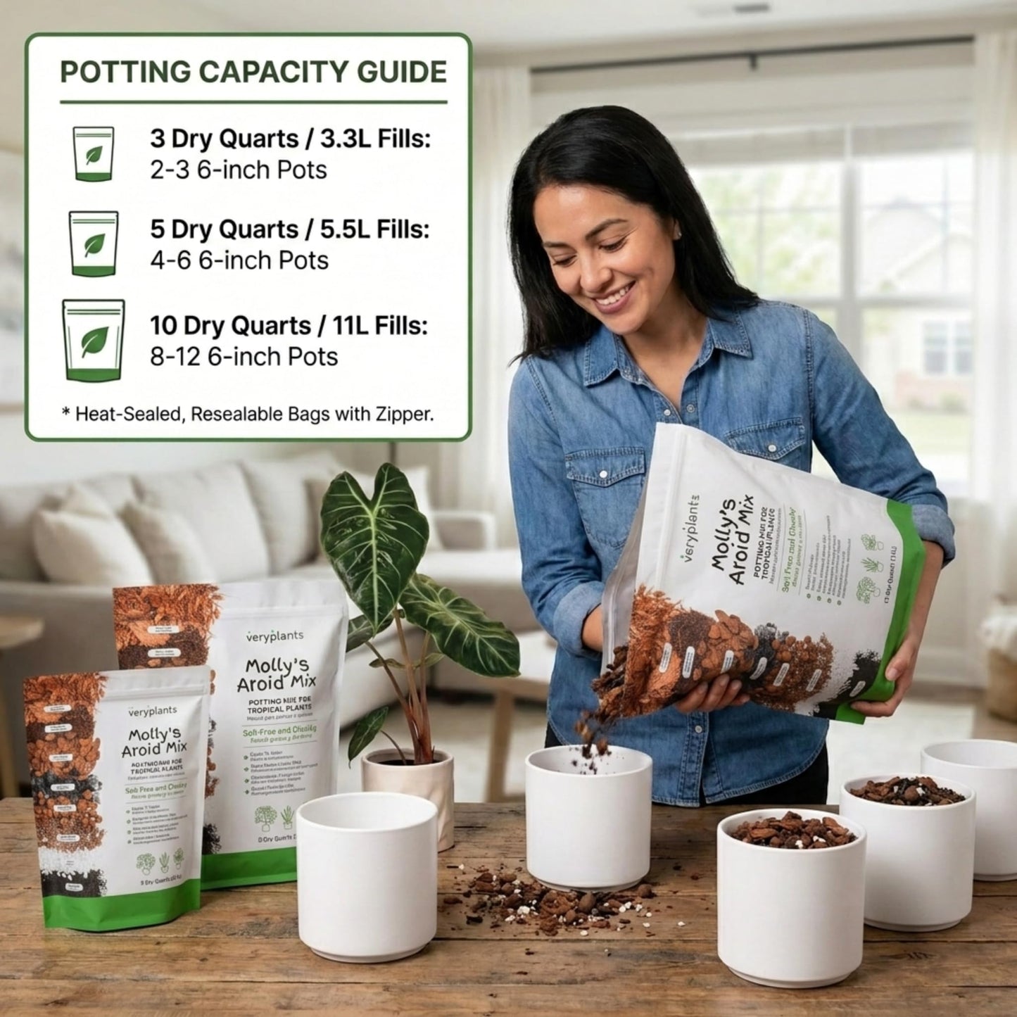 Molly's Aroid Mix - Premium Soilless Potting Mix for Houseplants - Fast Draining Soak Up & Chunky vs. Potting Soil for Indoor Plants - with Bark, Coco Chips, Worm Castings, Mycorrhizae 11 Liters