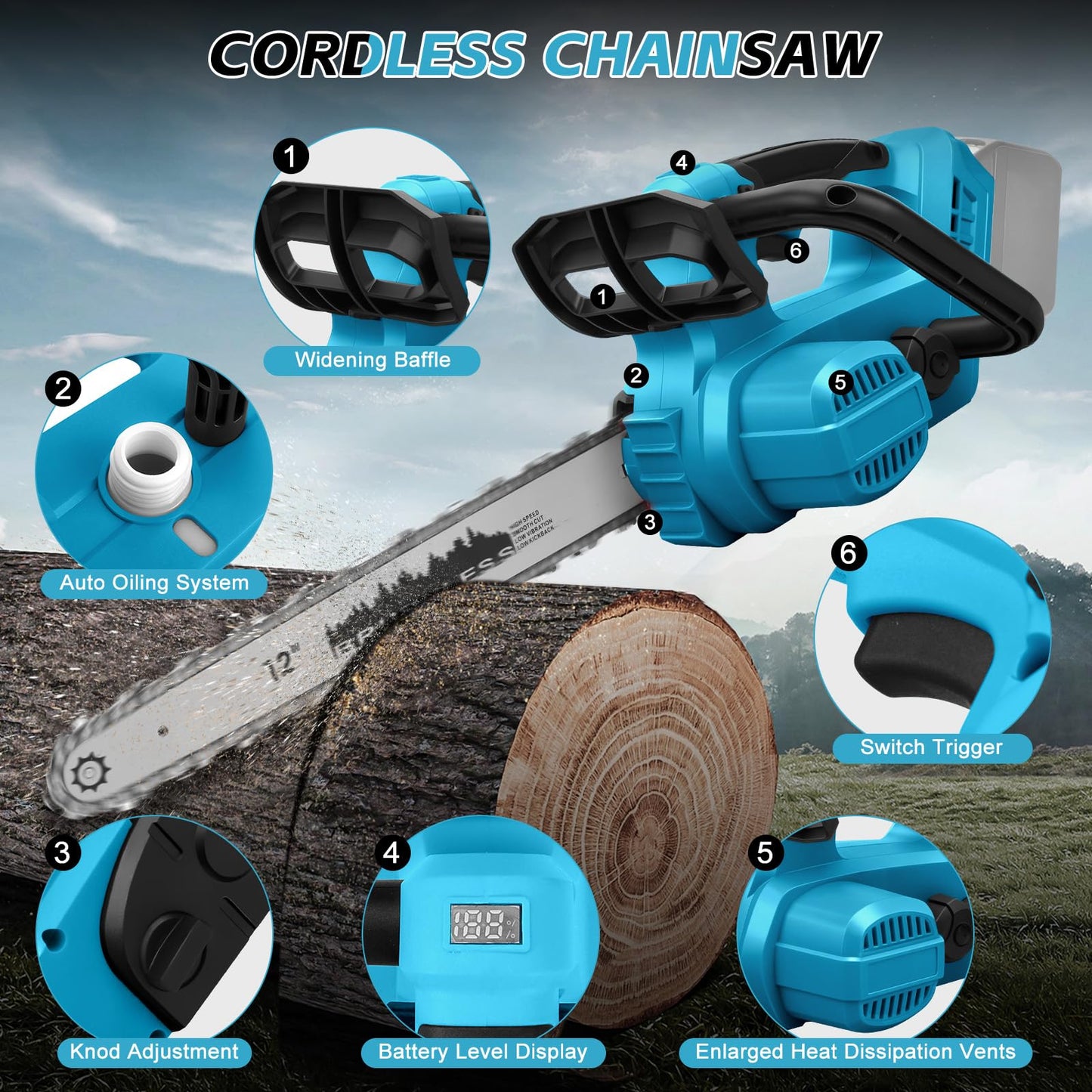 Cordless Chainsaw for Makita 18V Battery, 12 Inch / 10 Inch 2 in 1 Mini Chainsaw with Security Lock, 1100W Handheld Electric Chainsaw for Wood Cutting, Tree Trimming (No Battery)