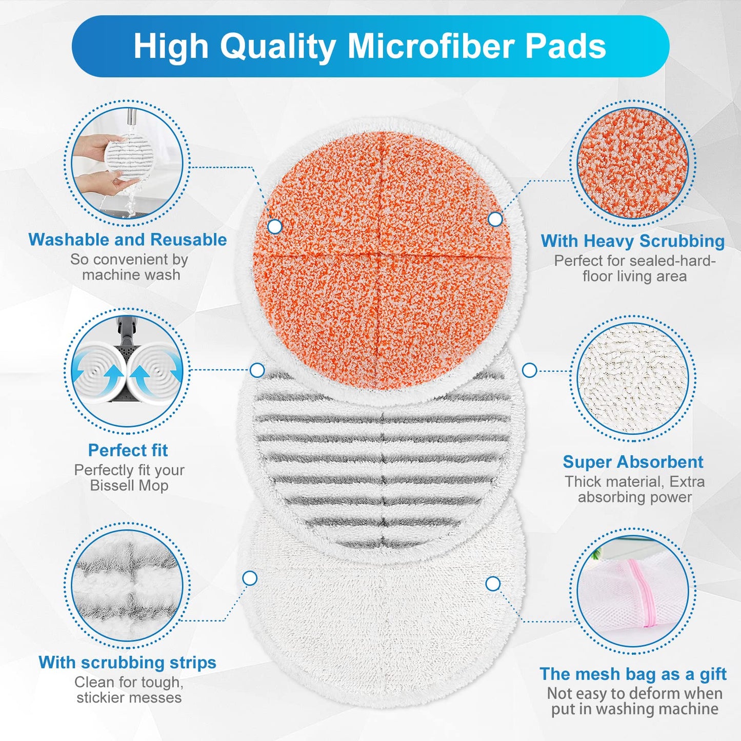 KEEPOW Spinwave Replacement Pads for Bissell Spinwave Mop 2124,2039A,2307,23157,20391,20399 Powered Hard Floor Mop (6 Pack)