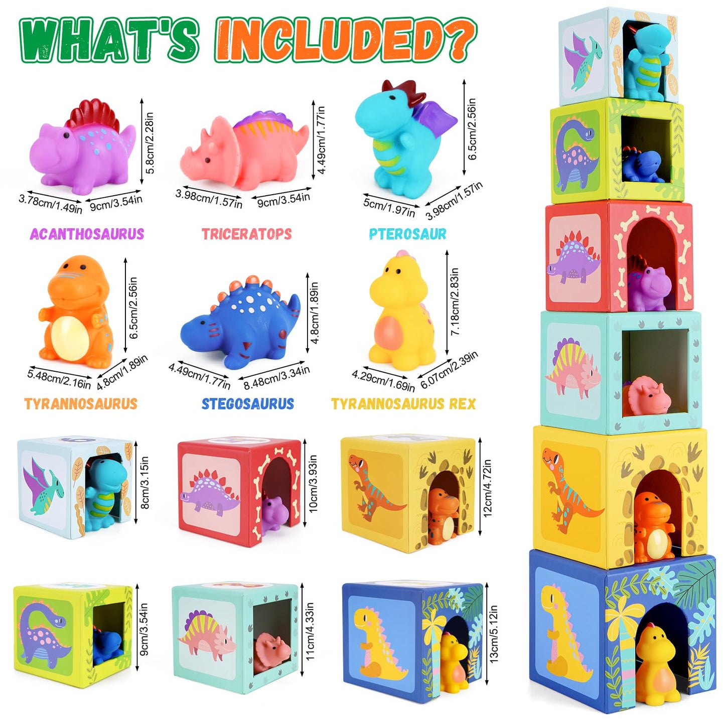 Toddlers and Babies Dinosaur Sorting and Stacking Toys Blocks for 1-3 Kids Preschool Learning, Numbers Nesting Boxes Montessori Toys Gifts for 1 2 3 Year Old Baby Boys Girls