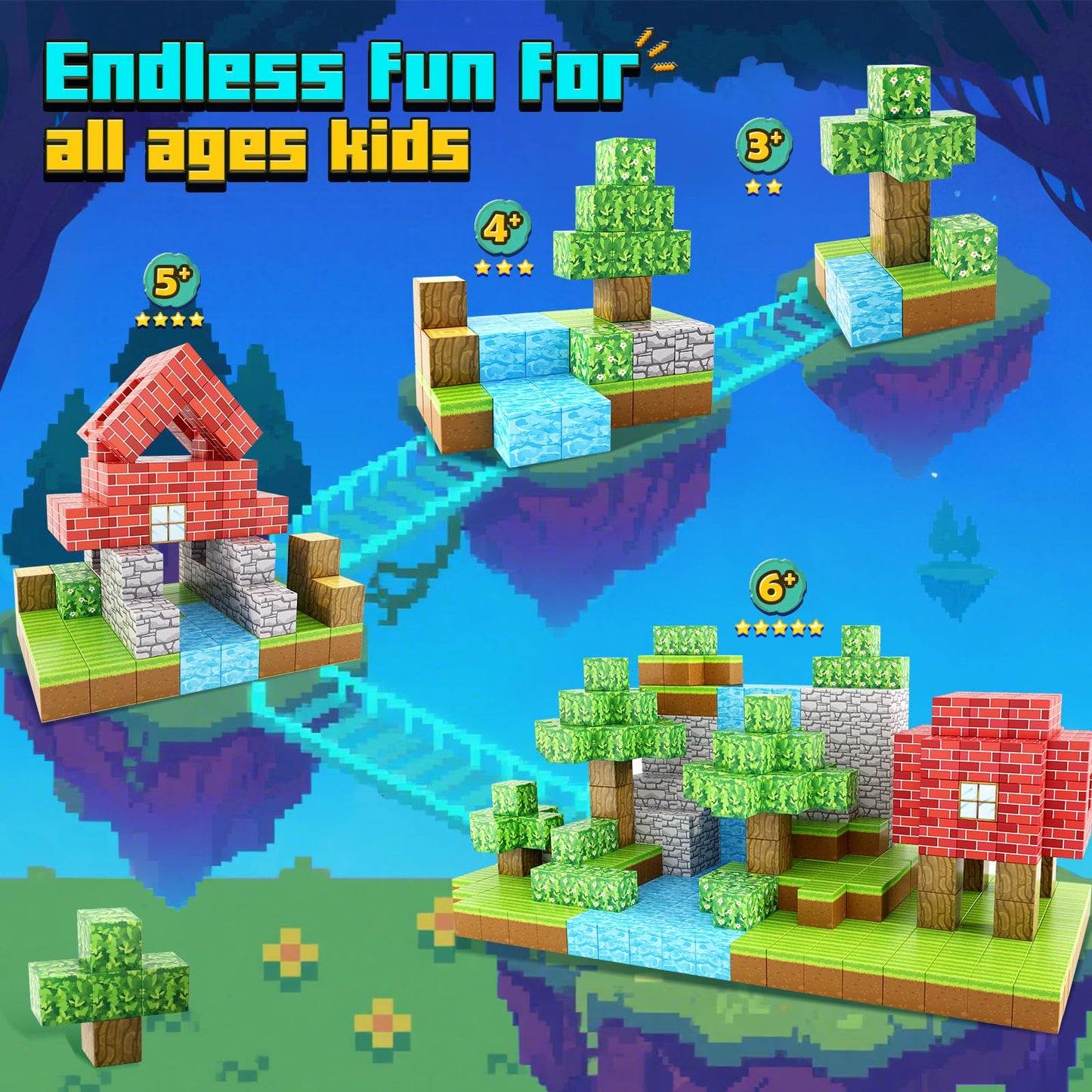 100PCS Magnetic Blocks-Build Mine Magnet World Forest Edition Toddler Toys for 3+ Years Old Boys, Magnetic Tiles Sensory Building Toys for Toddlers Gifts for Boys Age 4-6 5-7, Creative Kids Games