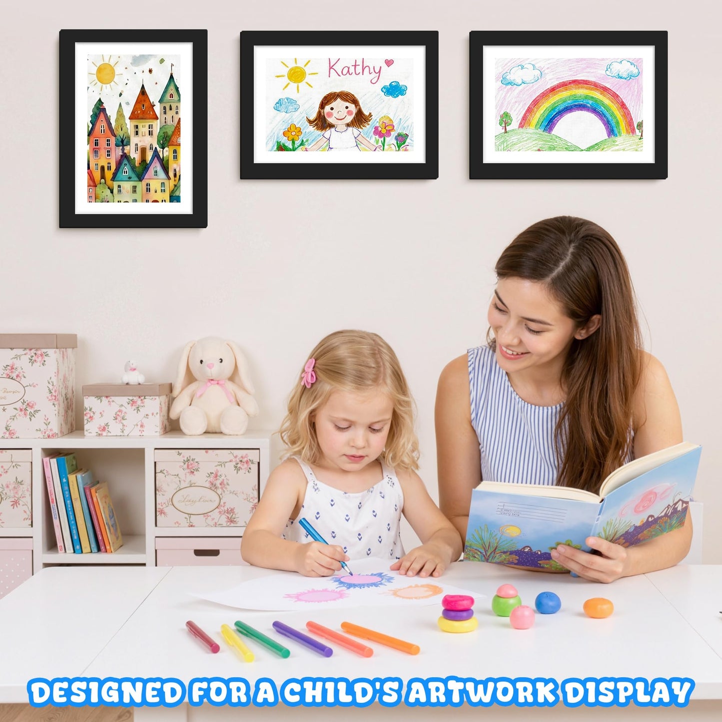 4 Pack Kids Artwork Frames Changeable 8.5 x 11 Inch Children Art Projects Display Storage Frame Front Opening Picture Art Frames for Wall Fits Children Drawings, Photos, Certificates (Black)