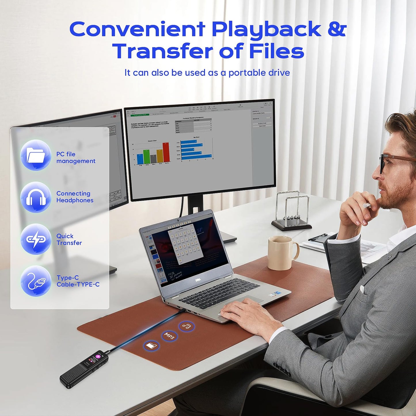 128GB Voice Recorder - ZIPCIDE Digital Voice Activated Recorder with Intelligent Noise Reduction, Professional Dictaphone Tape Recorder Device with Playback for Lectures Meeting/Classes/Interview