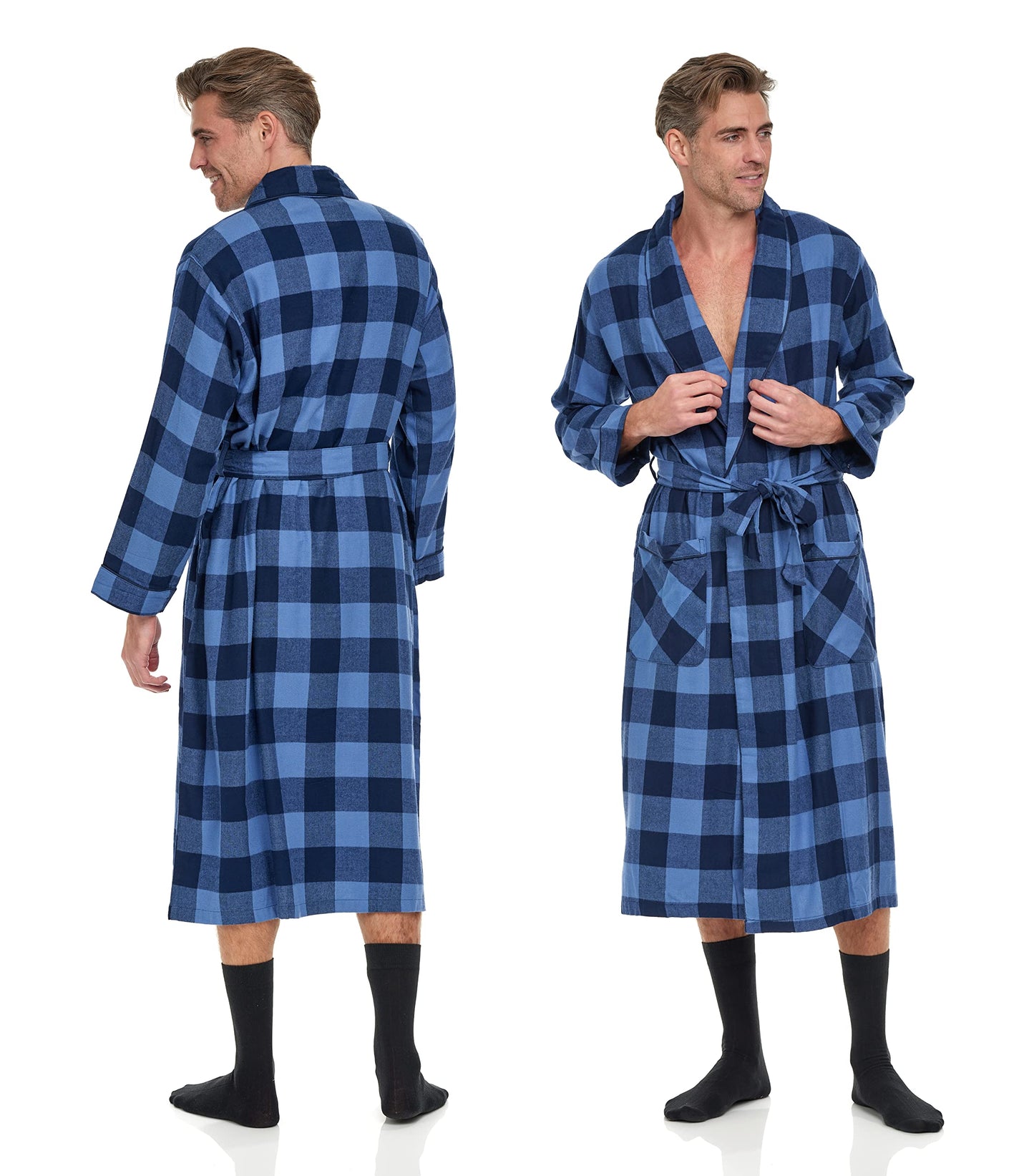 Andrew Scott Mens 2 Pack Long Sleep -Sauna Robe / 100% Cotton Flannel Brush Warm Bathrobe, 2 Pack-assorted Plaids, XX-Large-3X-Large Big