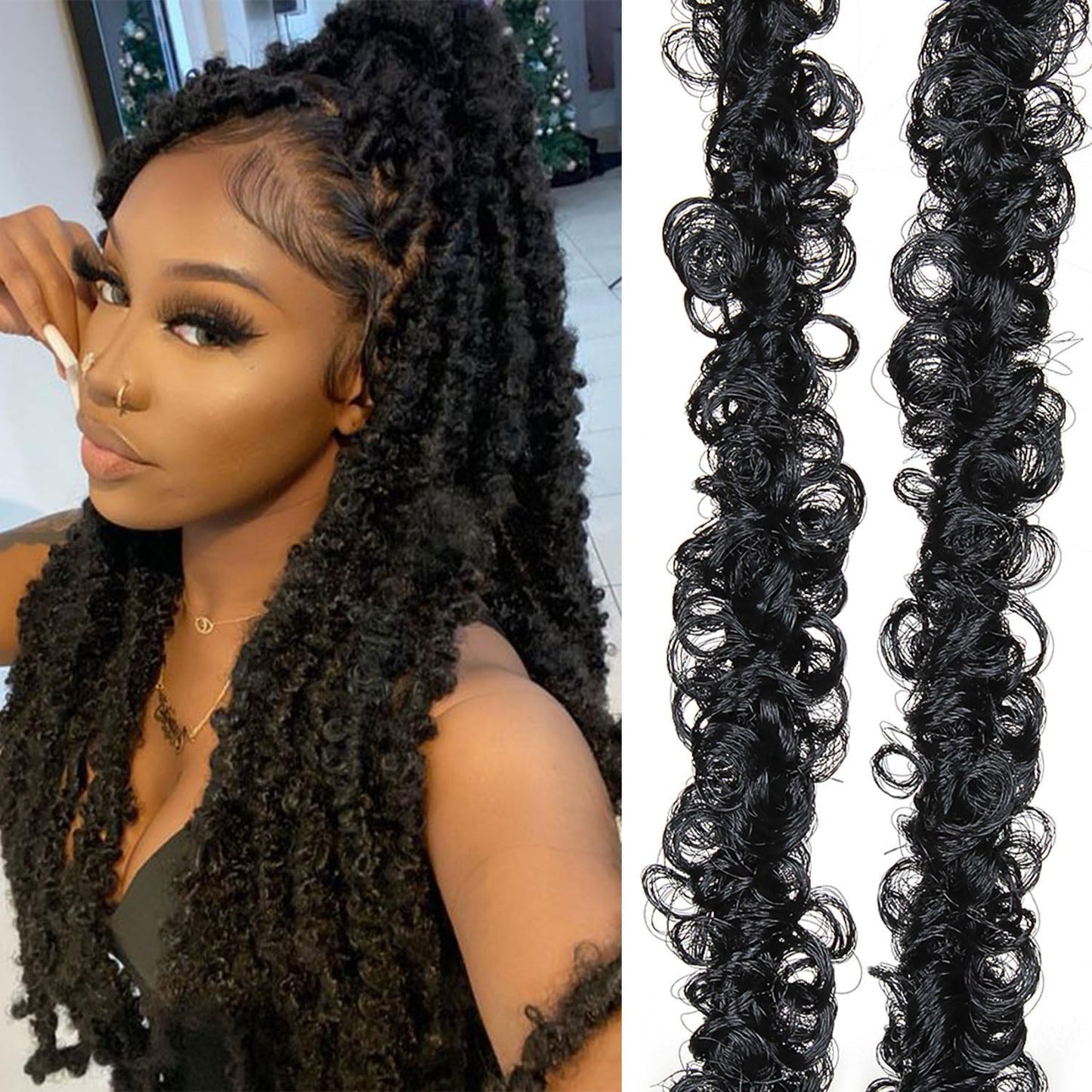 36Inch 8Pack Black Butterfly Locs Crochet HairSoft Butterfly Locs Distressed Faux Locs Crochet Hair Pre Looped Natural Crochet Hair for Black Woman