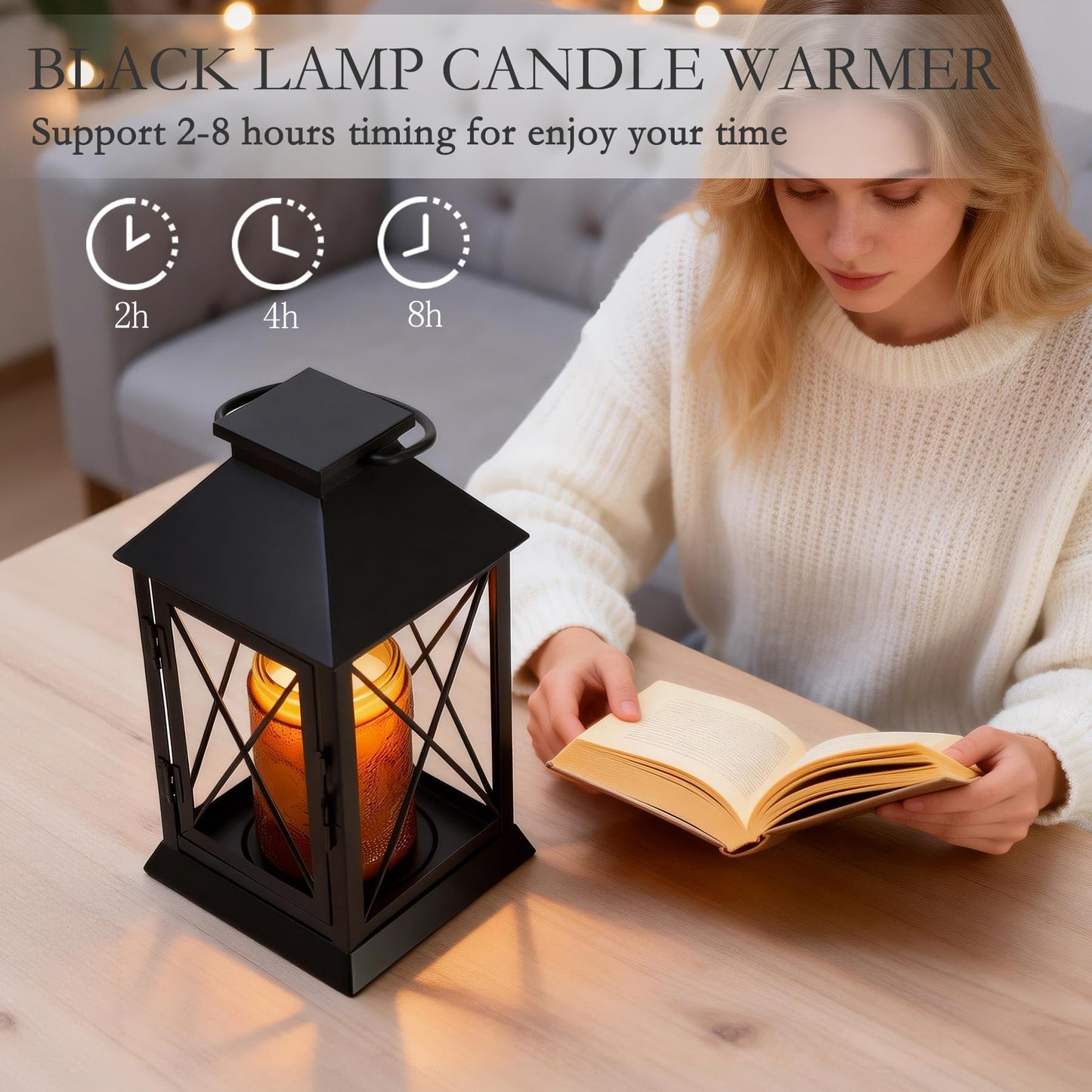 Candle Warmer Lamp,Candle Warmer Lamps with Timer,Black Lamp Candles Warmer Lantern for Jar Candle,Dimmable Candle Lamp Warmer Farmhouse with 2 Bulbs,Auto Shut Off & Adjustable Brightness