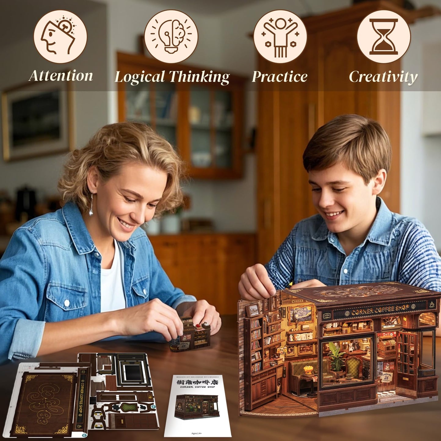 CUTEBEE Book Nook Kit - DIY Miniature House Dollhouse Kit for Adults and Teens, Booknook Tiny Japanese House Bookshelf Decor 3D Wooden Puzzle, Gifts for Family, Friends (Corner Coffee Shop)