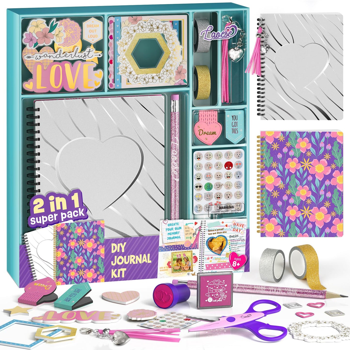 2-Pack Mega DIY Journal Kit - Gifts for Girls Ages 8 9 10 11 12 13 14 Year Old - Cool Birthday Gifts Ideas for Girls - Easter Art & Crafts for Kid - Teen Girl Trendy Stuff - Scrapbook & Diary Set