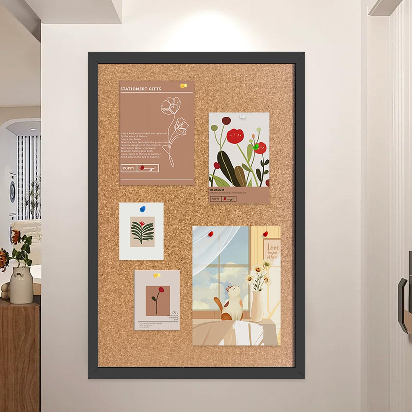 Yunihome Cork Bulletin Board, 13''x18''-2pack Hanging Cork Board Wooden Framed with Pins for Wall, Dorm Room, Office, Home Decor – Natural Cork & Black Frame