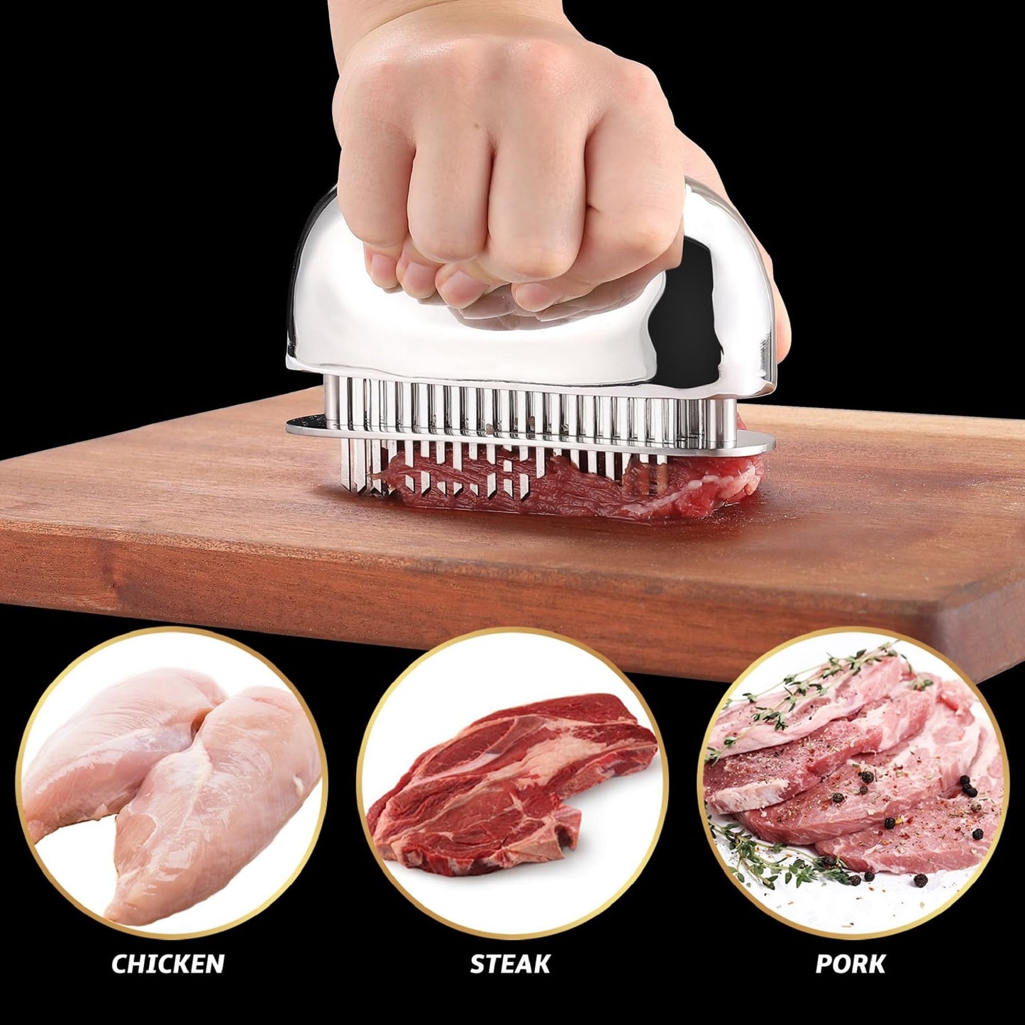 Meat Tenderizer Tool - Hand Held Blade Tenderizer for Meat - Ultra Sharp Needle Blades 100% Stainless Steel - Heavy Duty Kitchen Gadgets - Cooking Gadgets for Tenderizing Chicken, Steak, Veal, BBQ