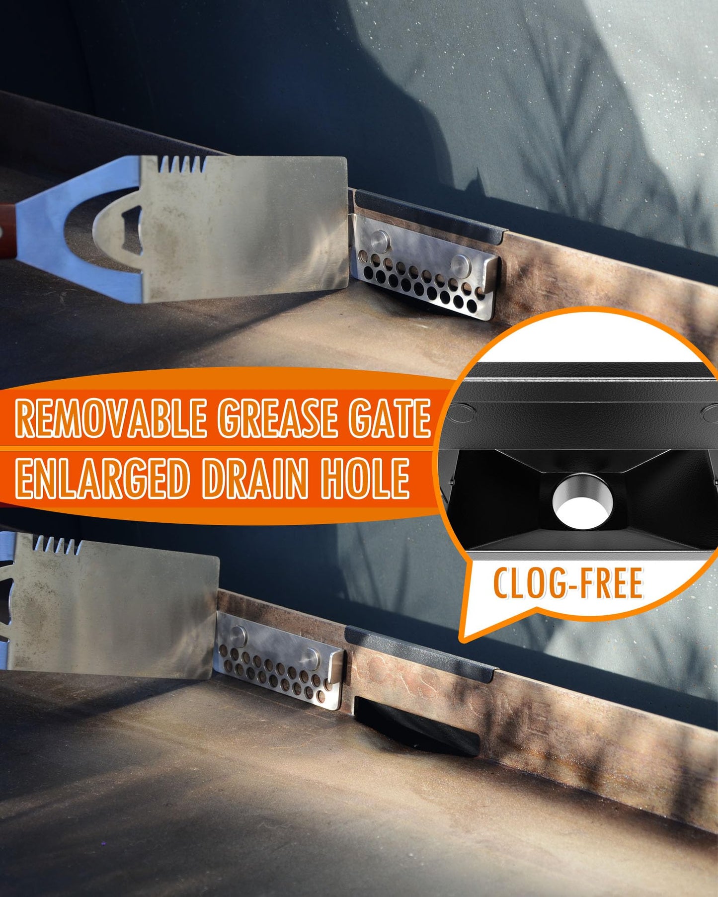 Upgraded Rear Grease Catcher for Blackstone, Enclosed Grease Trap & Grease Funnel with Removable Magnetic Grease Gate & Larger Diameter Silicone Hose, No Clogging, Blackstone Griddle Accessories