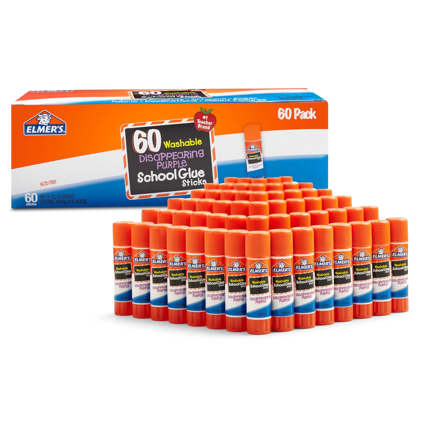 Elmer's Disappearing Purple School Glue Sticks, 0.24 Ounce Each, 60-Pack (E503)