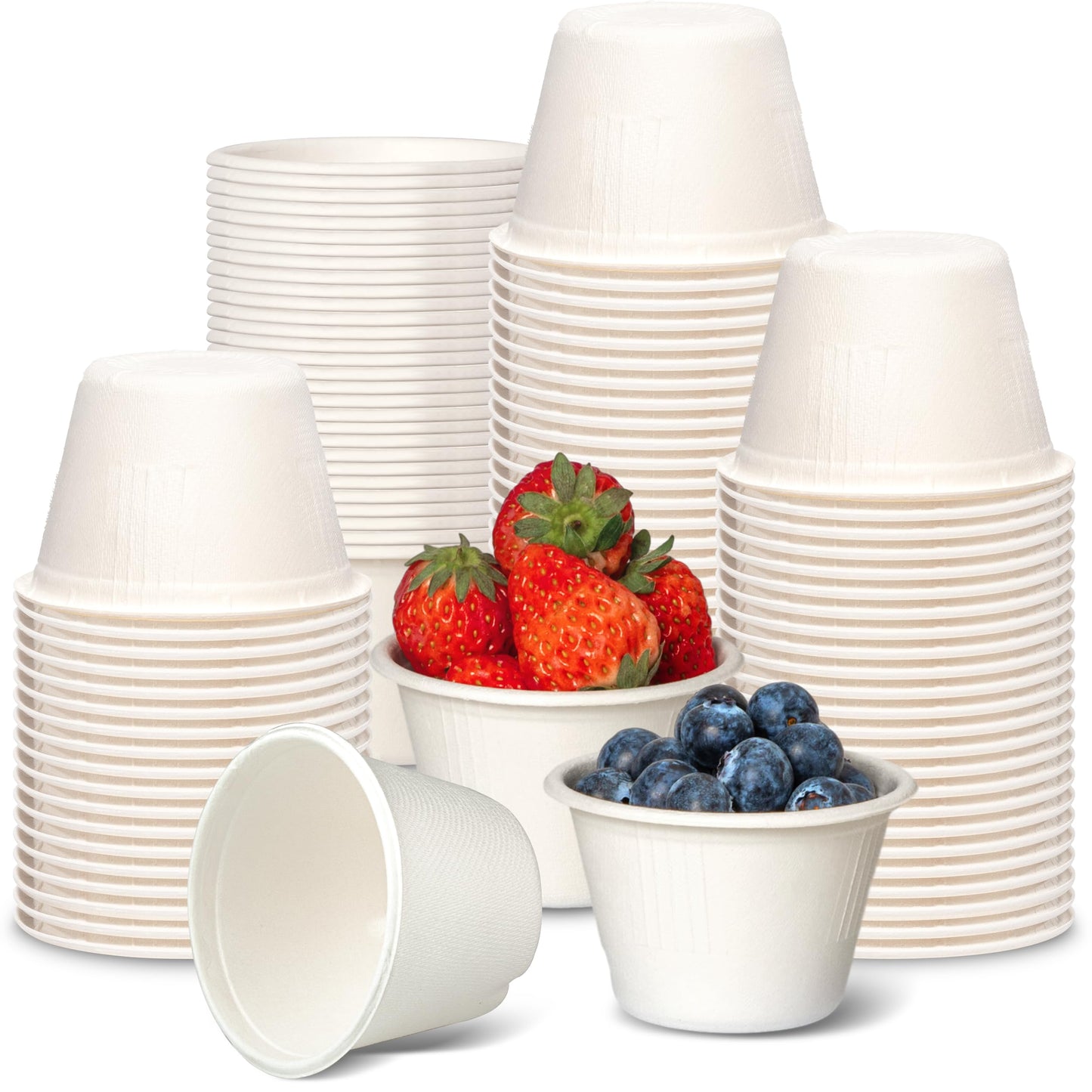 [200 Pack] 4 Oz White Compostable Disposable Cup - 100% Biodegradable Sugarcane / Bagasse, Paper and Plastic Cup Alternative, Eco Friendly Hot or Cold Food and Condiments Containers, Microwave Safe