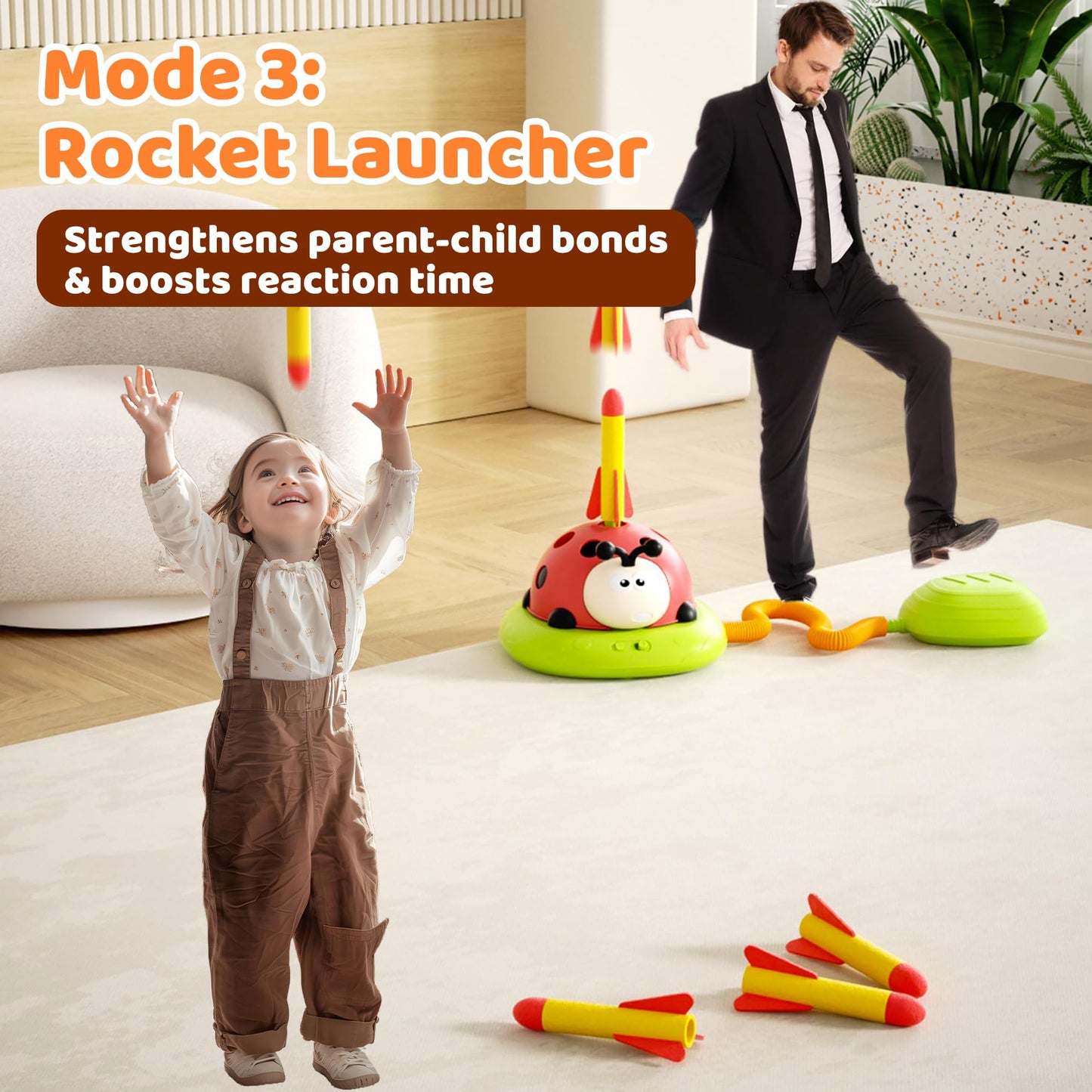 5 in 1 Multi-Functional Game Sports Machine, Kid Ladybug Fitness Machine Toy,Obstacle Course/Rocket Launch/Ring Toss/Musical Jump Toys with Remote Control, Outdoors Toys for 3-8 Years Boys Girls