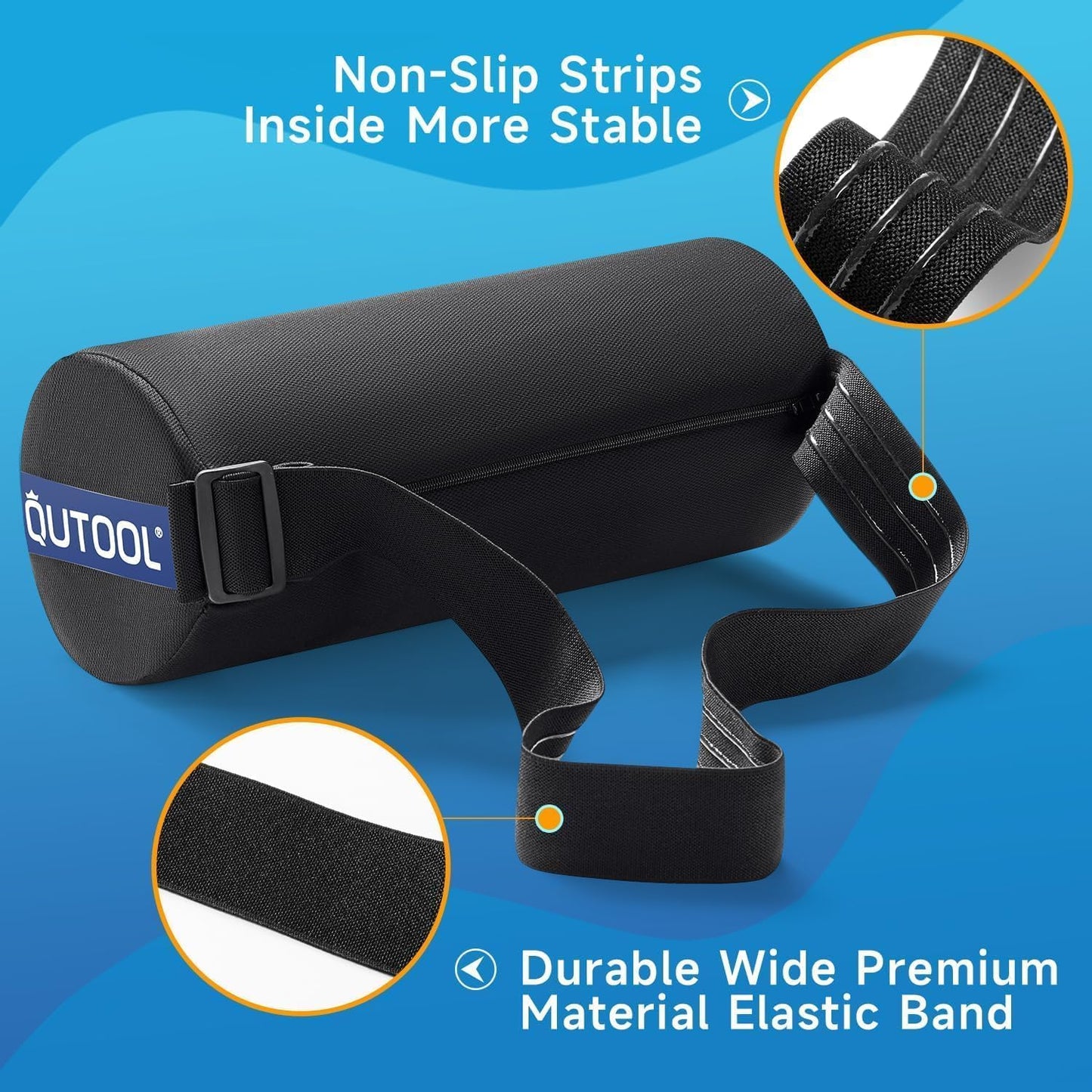 QUTOOL Lumbar Roll Support for Office Chair – Lower Back Support Cushion for Sitting, Anti-Slip Adjustable Strap, Firm Foam, Removable Washable Cover