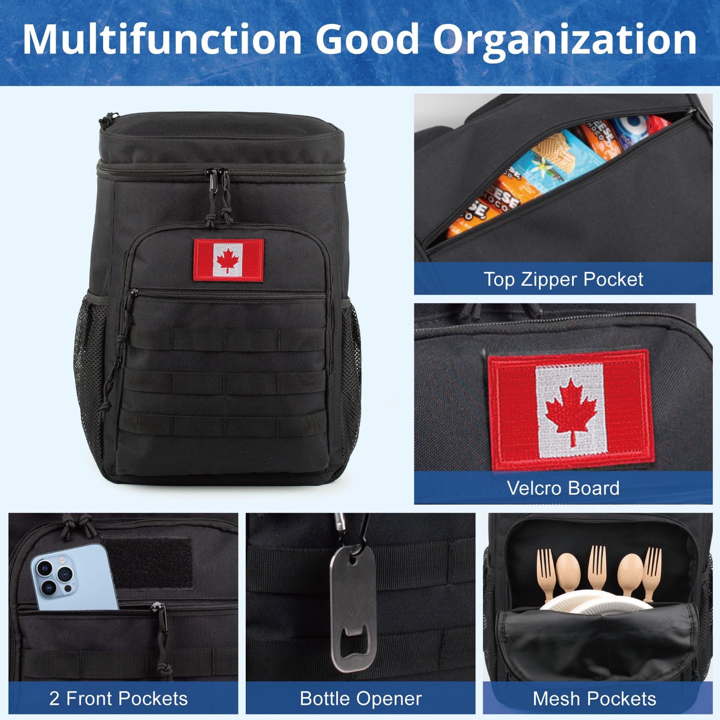 BERRYRIZZ Tactical Backpack Cooler for Men, 25L Large Insulated Backpack Leak-Proof, Heavy Duty Lunch Backpack, Waterproof Ice Chest Bag Women Adults Work Daytrip Camping Beach Hiking, Black