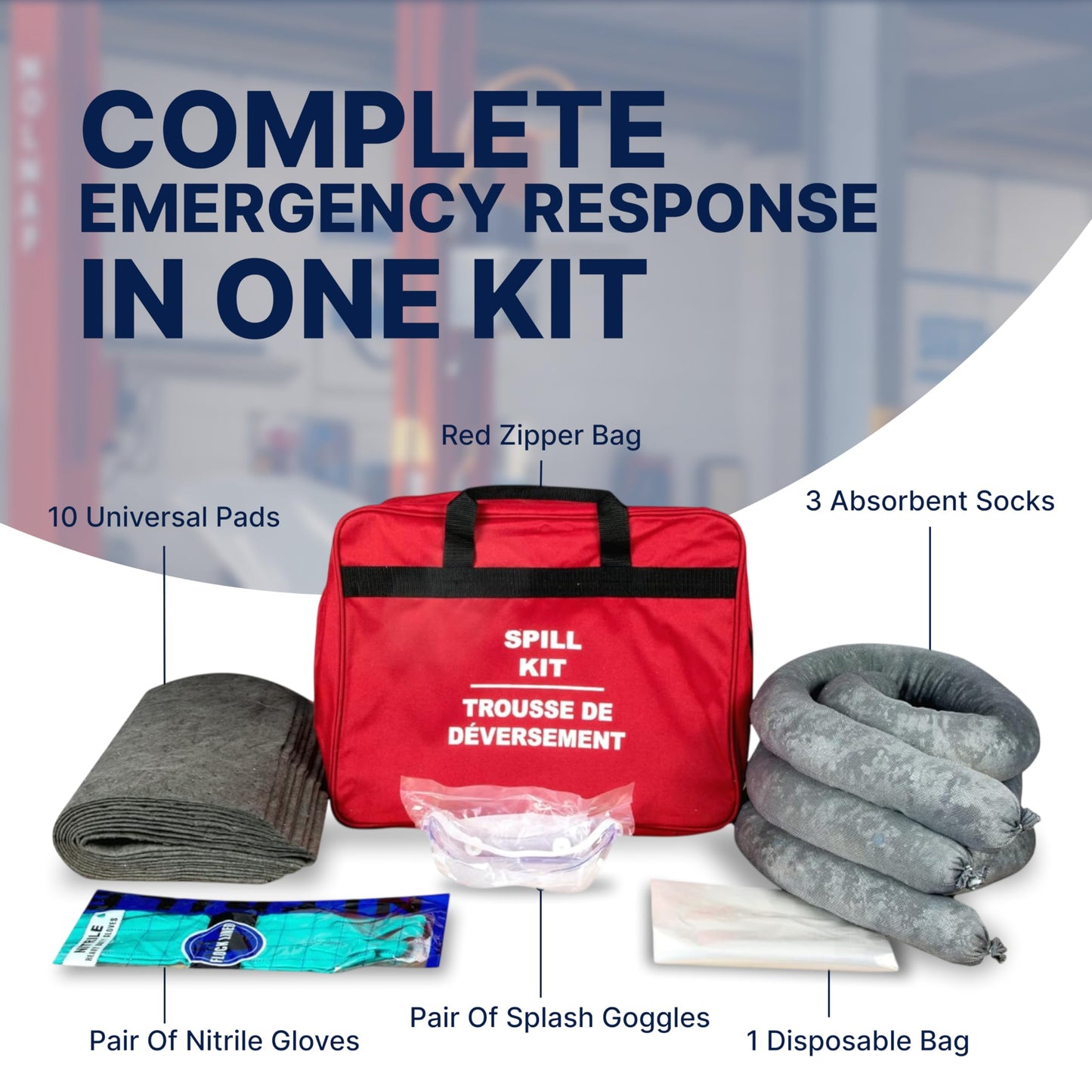 CTRL+Z Hazmat Clean Up Kit – Spill Kit for Oil, Chemical, Fluid, and Waste – Quick Cleanup and Emergency Response – Portable Complete Kit