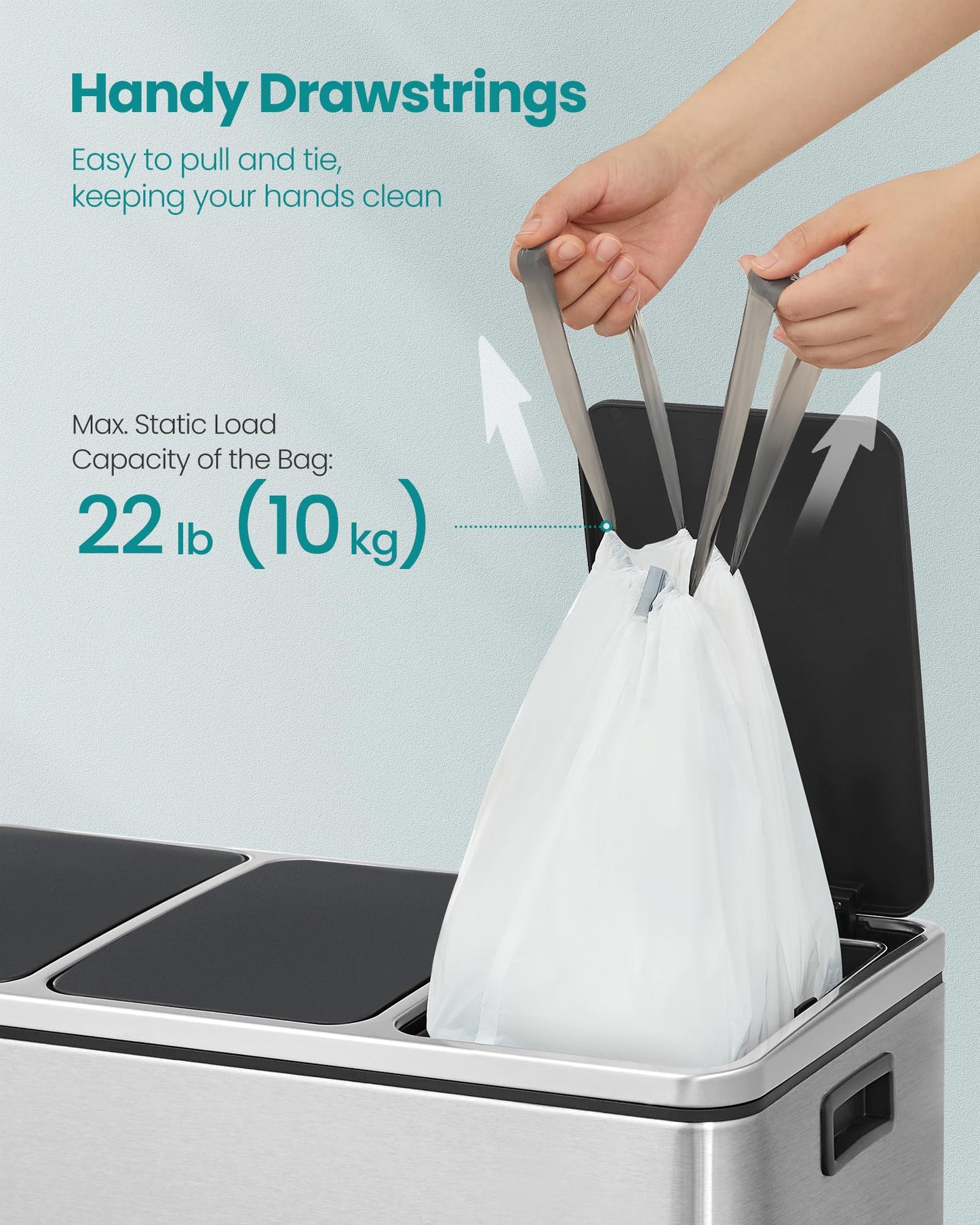SONGMICS Trash Bags for 13-Gallon (50 L) Trash Cans, 160 Count, Drawstring Kitchen Garbage Bags, Quick-Dispense Box, Liner Code K, Cream White UKRB051A04