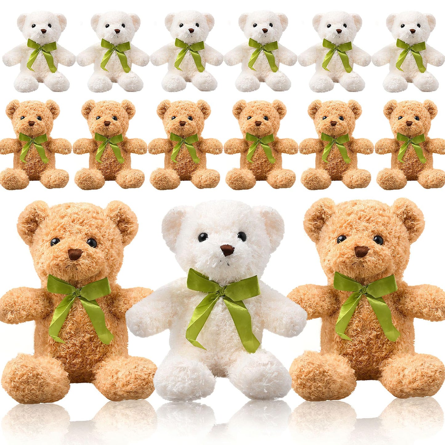 15 Pack Stuffed Bear Plush Toy, Soft Plush Stuffed Animal, 10 Inch Small Cute Plush Bears Toys Teddy Bear Bulk with Bow Tie for Baby Shower Birthday Gift Party Supplies(Light Brown & White)