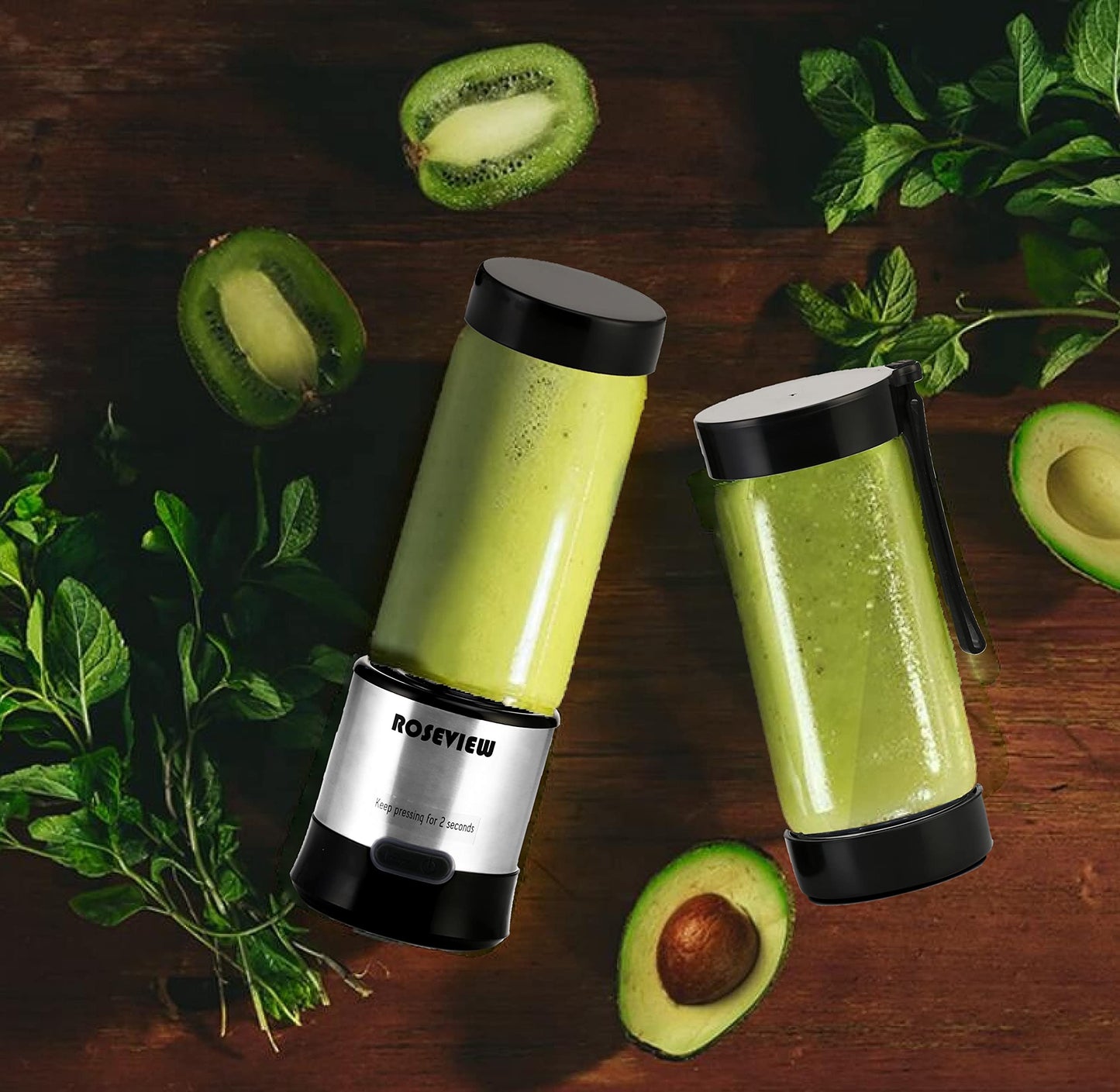 Portable blender smoothie blender portable blenders for smoothies ROSEVIEW personal blender mini blender glass bottle maker cordless blender cup usb rechargeable juicer blend mixer (BLK Steel)