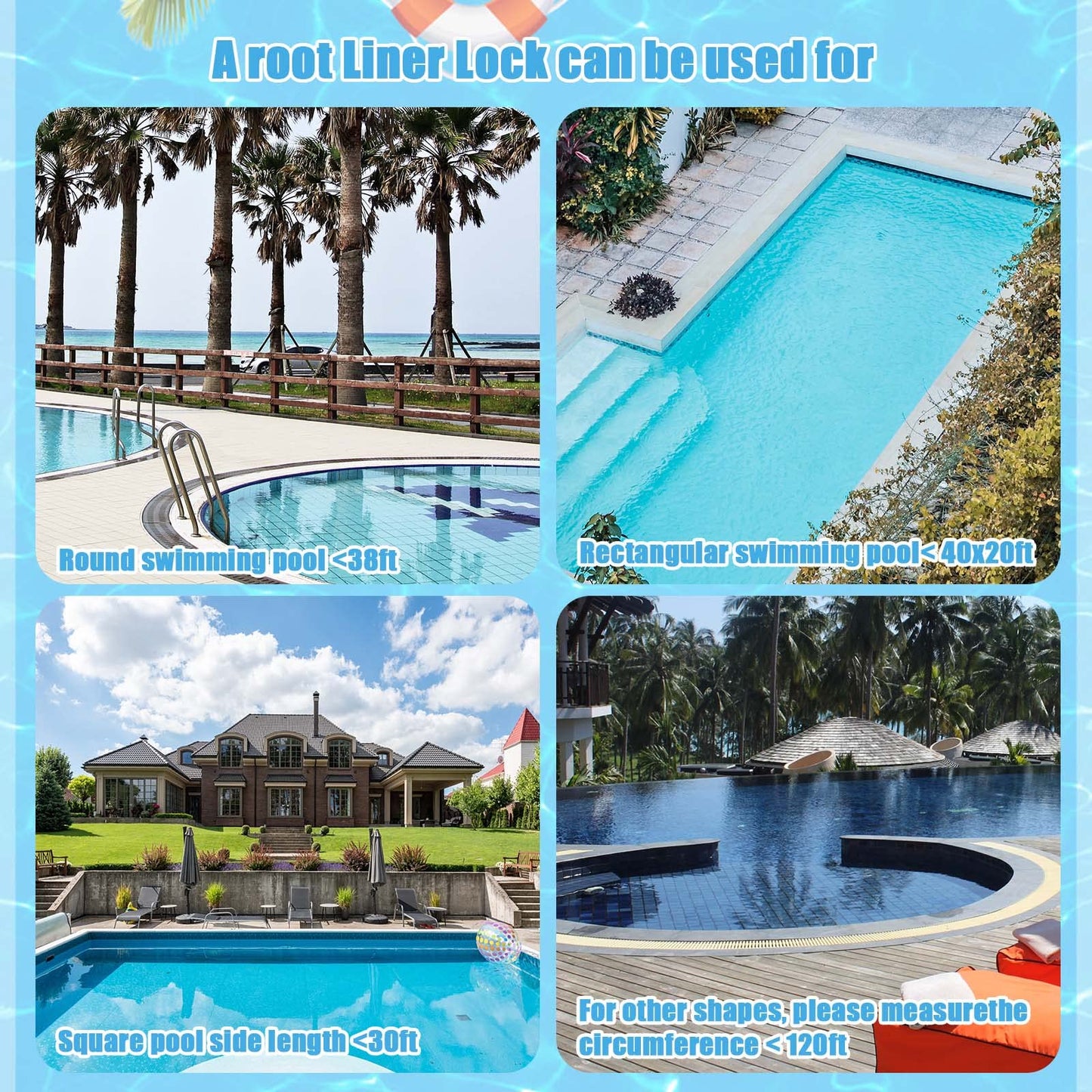 Swimming Pool Beaded Liners Lock 120'ft, Pool Liner Lock for Above-Ground & In-Ground (White)