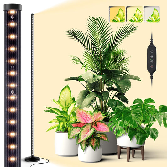 Bstrip Standing Grow Light for Indoor Plants - T10 Full Spectrum Vertical Wide Illumination, 16in-65in Adjustable Height Plant Lamp with Stand, 3 Light Modes & Timer