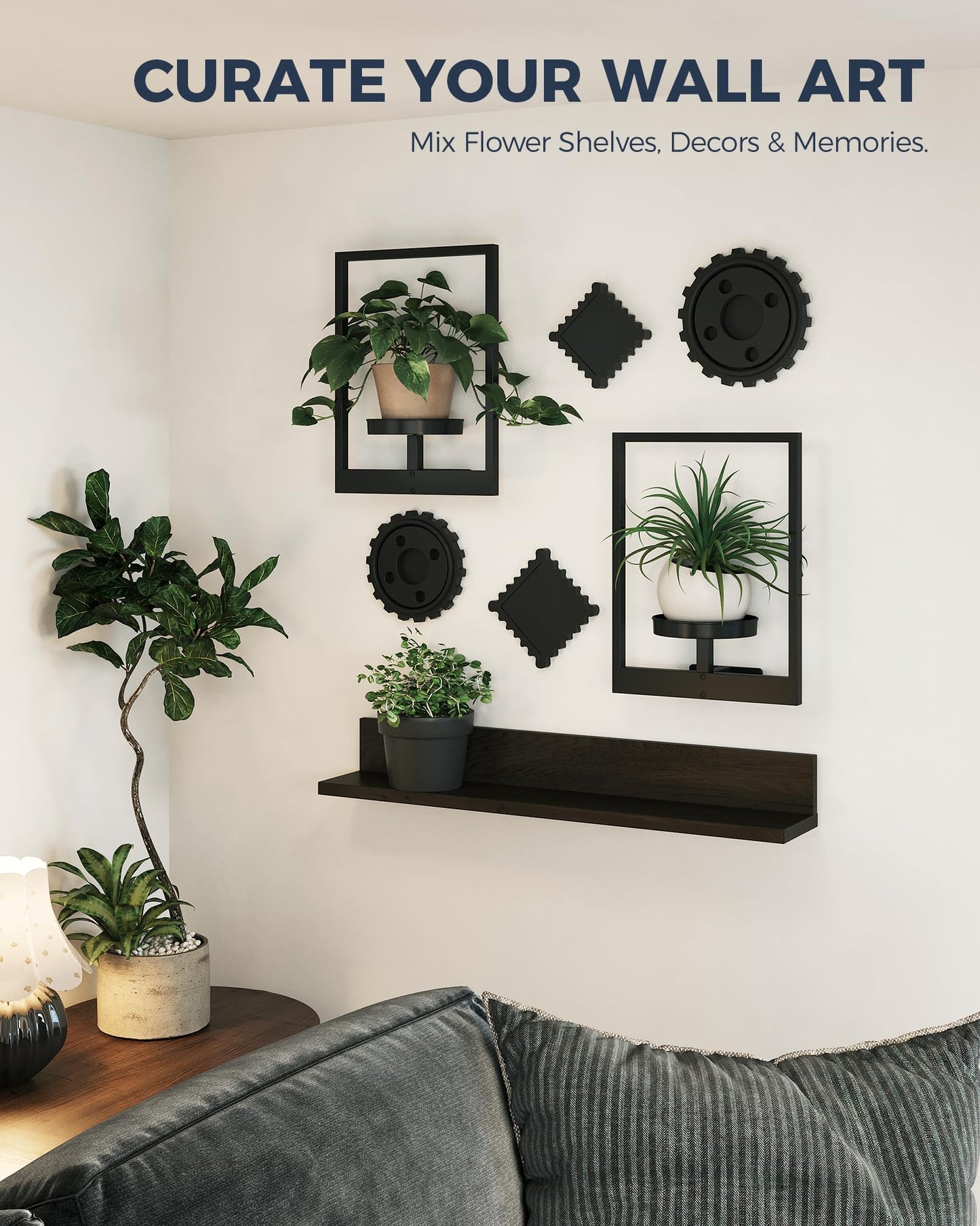 Bamworld Plant Stand Indoor Wall Decor Metal Plant Hanger Indoor Hanging Plant Holder Wall-Mounted Planters Outdoor Plant Rack Black 2 Pack (Patent Design)