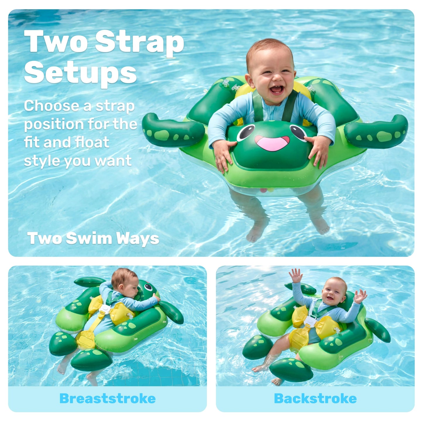 Sloosh Baby Swimming Floats with Removable Sun Canopy, Inflatable Baby Pool Float, Sea Turtle Design Infant Baby Swim Float Ring Swimming Pool Accessories for Age 12-36 Months