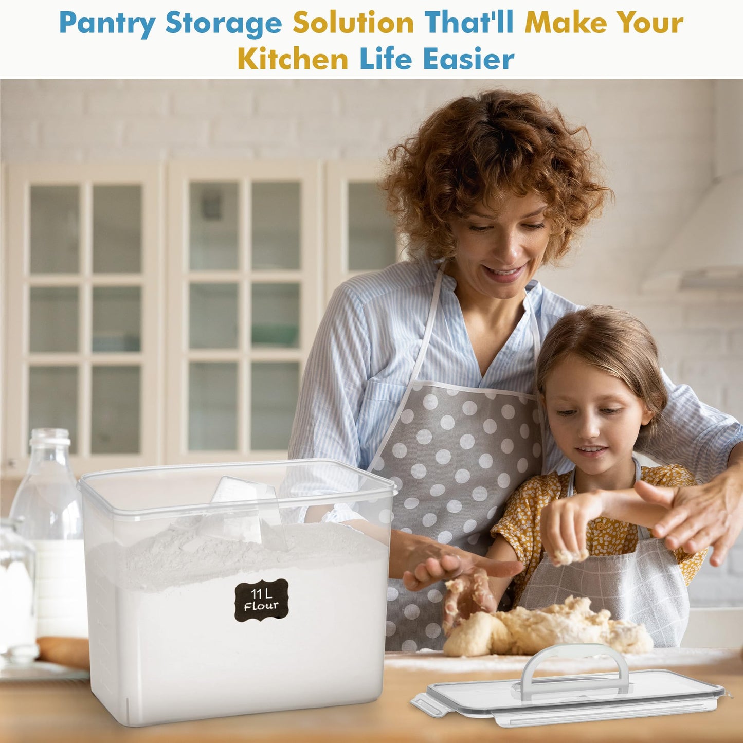 Shazo 2 PC (11L | 372 oz) Flour Sugar Storage Containers with Easy Carry Handle - Plastic Extra Large Food Storage Containers with Lids, BPA Free Airtight Kitchen Canister Set for Rice, Cereal & Pasta