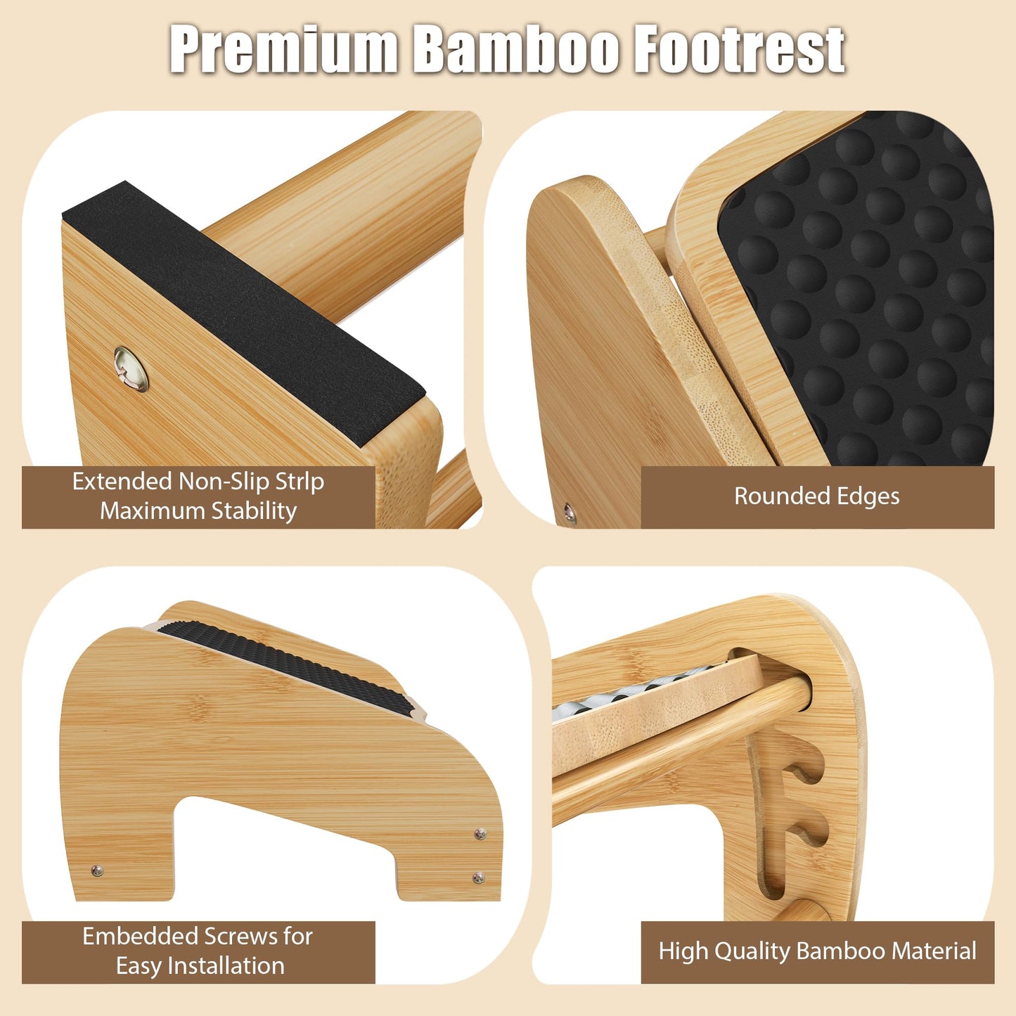 WWMFS Upgraded Under Desk footrest- Bamboo Ergonomic Adjustable Footrest with 3 Height & Angle Settings,Pebble Massage Surface for Improved Posture and Blood Circulation,Home & Office
