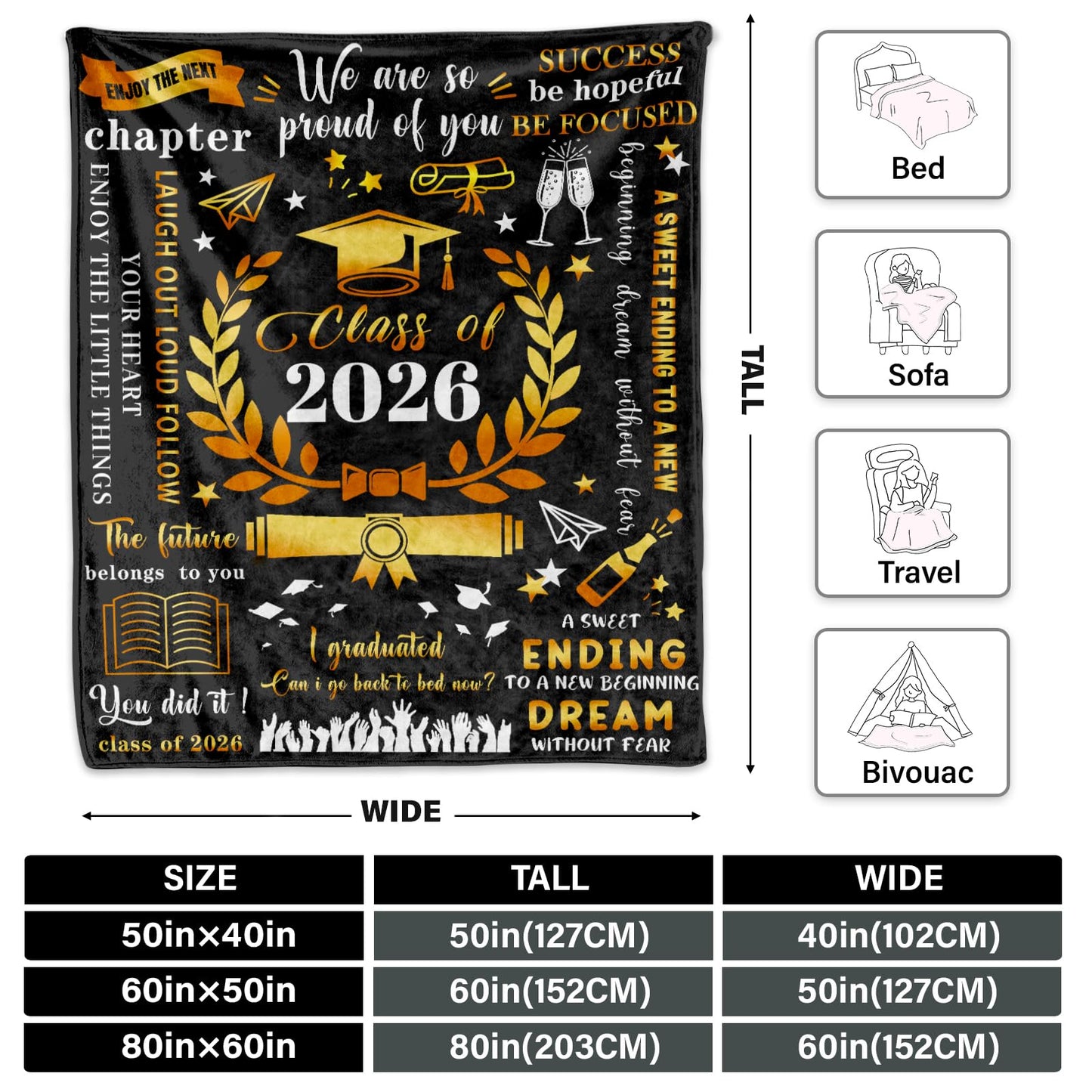 Graduation Gifts 2026, Graduations Gifts for Her Him 50x60 Inch Cozy Throw Blanket College High School Graduations Gift Class of 2026 Gift Graduation Blanket