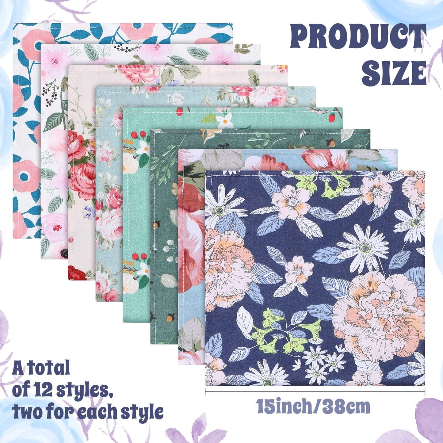 Tatuo Spring Flower Cotton Cloth Napkins Set of 24, 15 x 15 Inch Floral Dinner Napkins Soft Absorbent Washable for Family Cocktail Wedding Kitchen Dining Room Table Tea Party(Lovely Flowers)