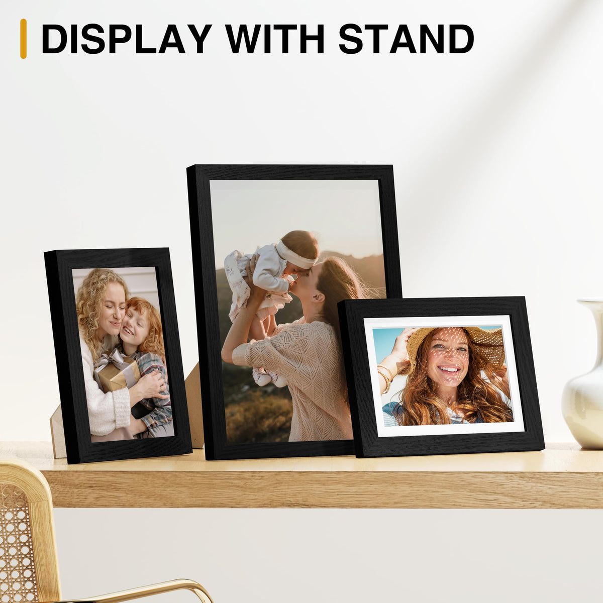 Vittanly 15 Pack Black Picture Frames Gallery Wall Frame Set for Mounting or Tabletop Display, Multi Sizes Collage Photo Frames Including 3pcs 8x10, 6pcs 5x7, 6pcs 4x6