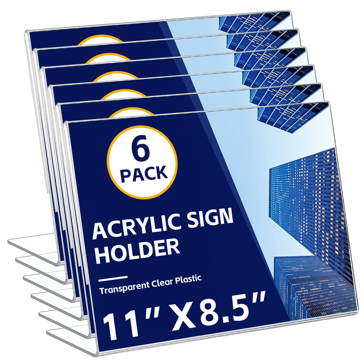 6 Pack Acrylic Sign Holder 11 x 8.5 Horizontal, Clear Plastic Signs Display Stand, Slant-Back Paper Holder Stand up Table Top Sign Holders Flyer Stand Frame for Office Business Store