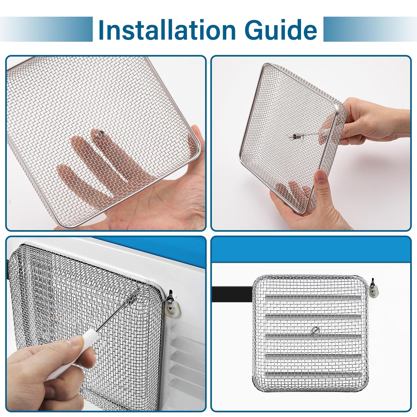HOMEE 6 Pack Flying Insect Screen for RV Refrigerator Vents, RV Water Heater Cover for RV Accessories Stainless Steel Mesh with Installation Tool and Silicone Rubber
