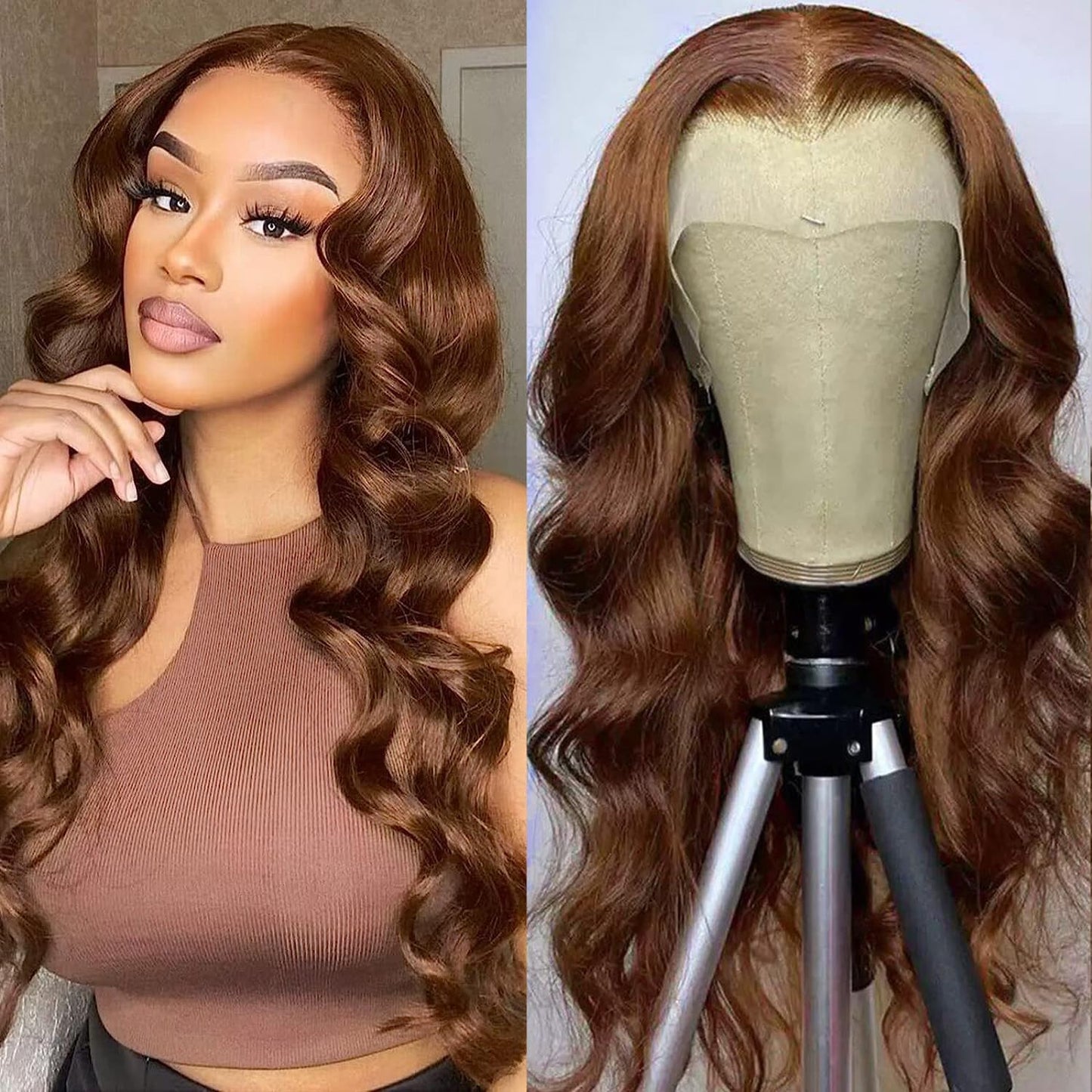 Chocolate Brown Lace Front Wig Human Hair 20 Inch 13x4 Body Wave Lace Front Wigs for Black Women Human Hair Pre Plucked 150% Density Brown Perruque Femme Humain Naturel #4