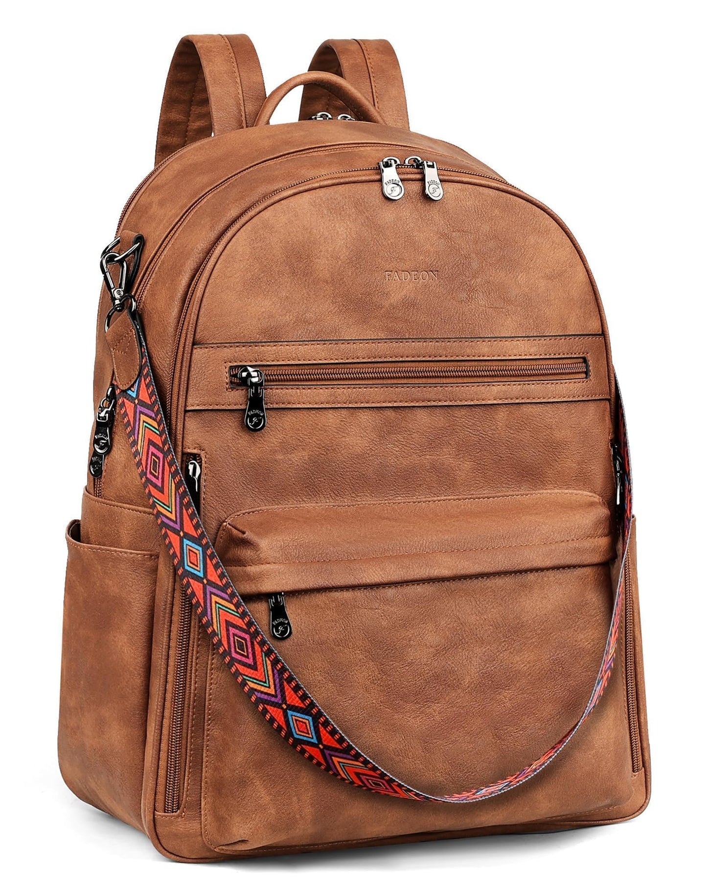 FADEON Laptop Backpack Purse for Women PU Leather 15.6 Computer Bag Desingner Travel Back Pack with Laptop Compartment, 1 Brown Retro Style, 12.6 x 6 x 17.1 inches, Leather Laptop Backpack Purse for