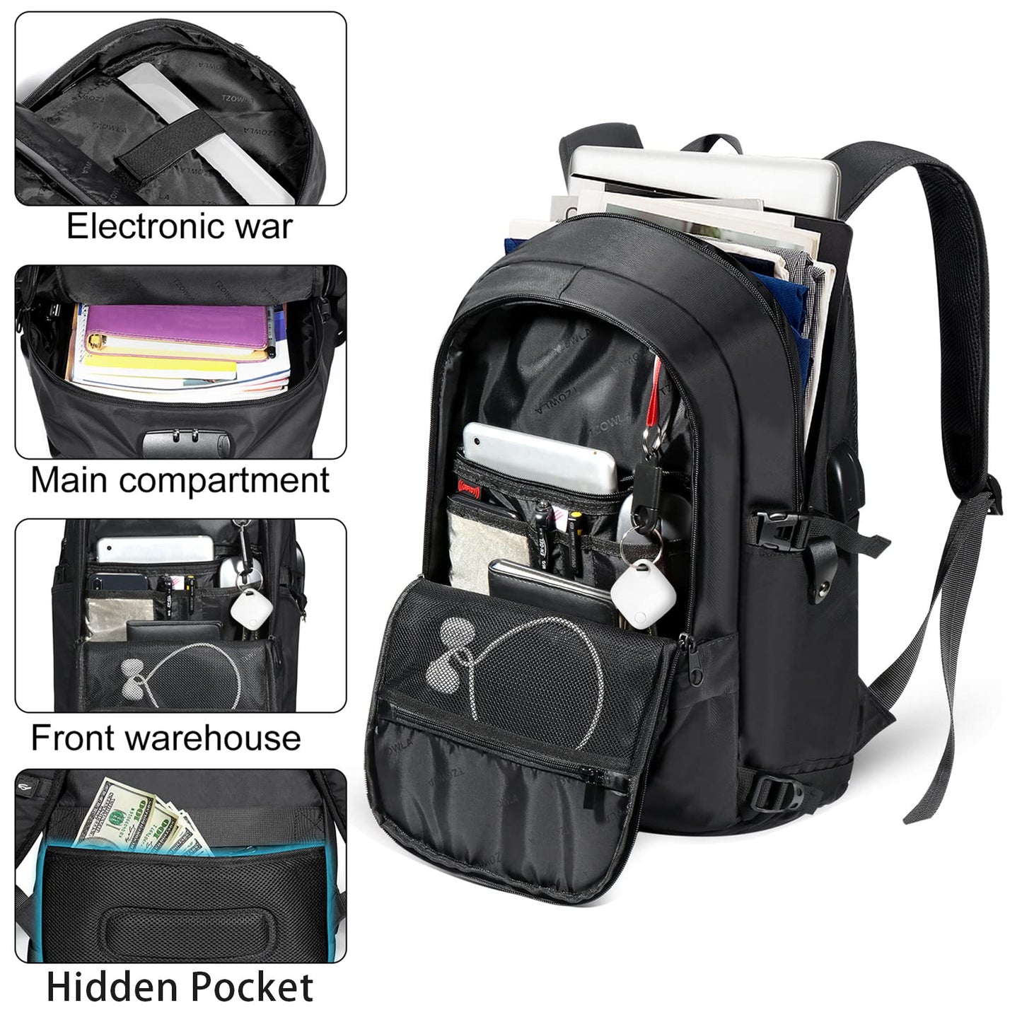 Tzowla 40 Liter Anti Theft with USB Charging Port Laptop Backpack