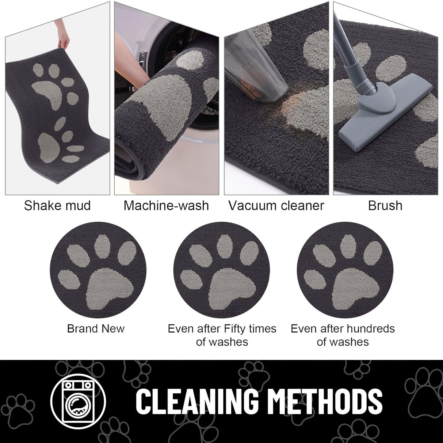 Arotive Indoor Door Mat, 32" x 47" Absorbent Dirt Resist Washable Front Back Door Mat, Non-Slip Low-Profile Dog Paws Entrance Doormat, Durable Inside Floor Mats for Entryway, Dark Grey