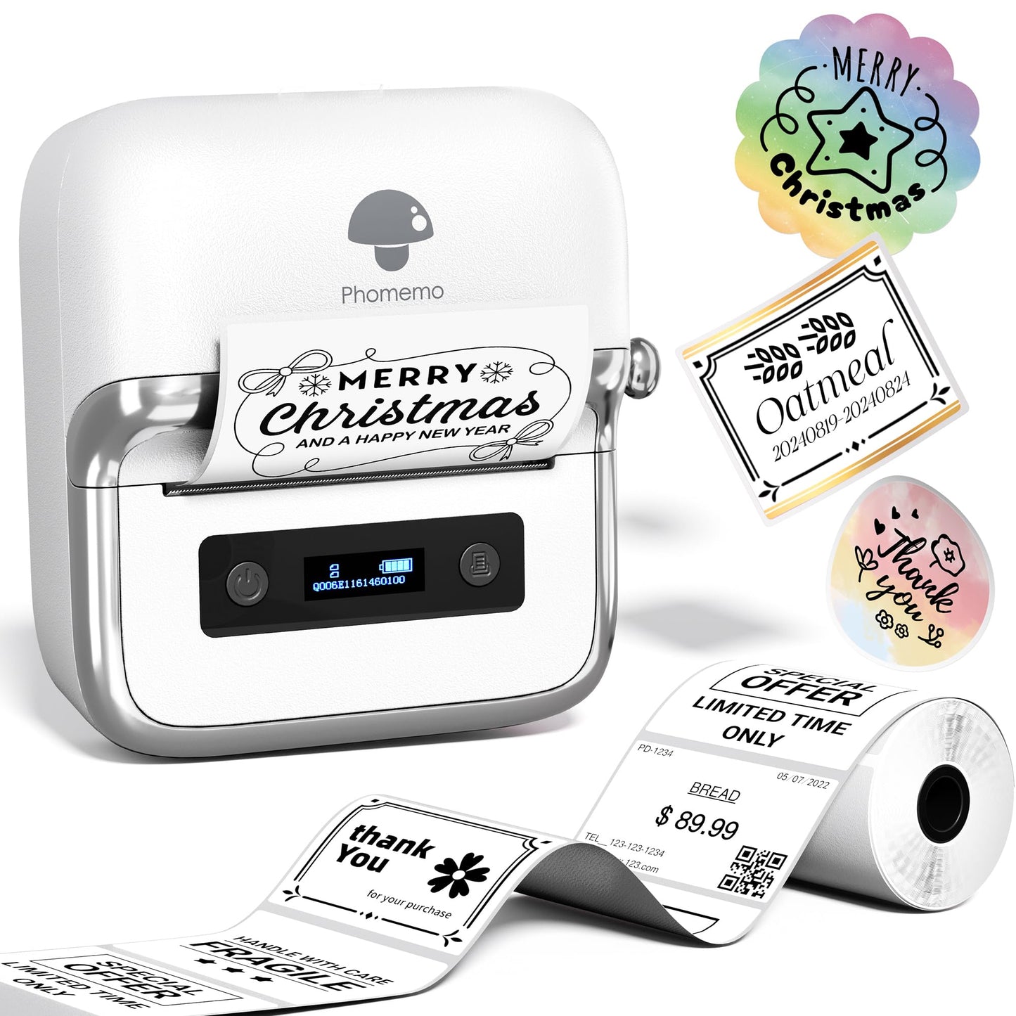 Phomemo M250 Label Maker, 3 Inch Thermal Label Printer, Label Maker Machine with Tape, Barcode Label Printer for Small Bussiness, Home, Clothing, Address, Compatibel for Phone & PC, with 100 Labels